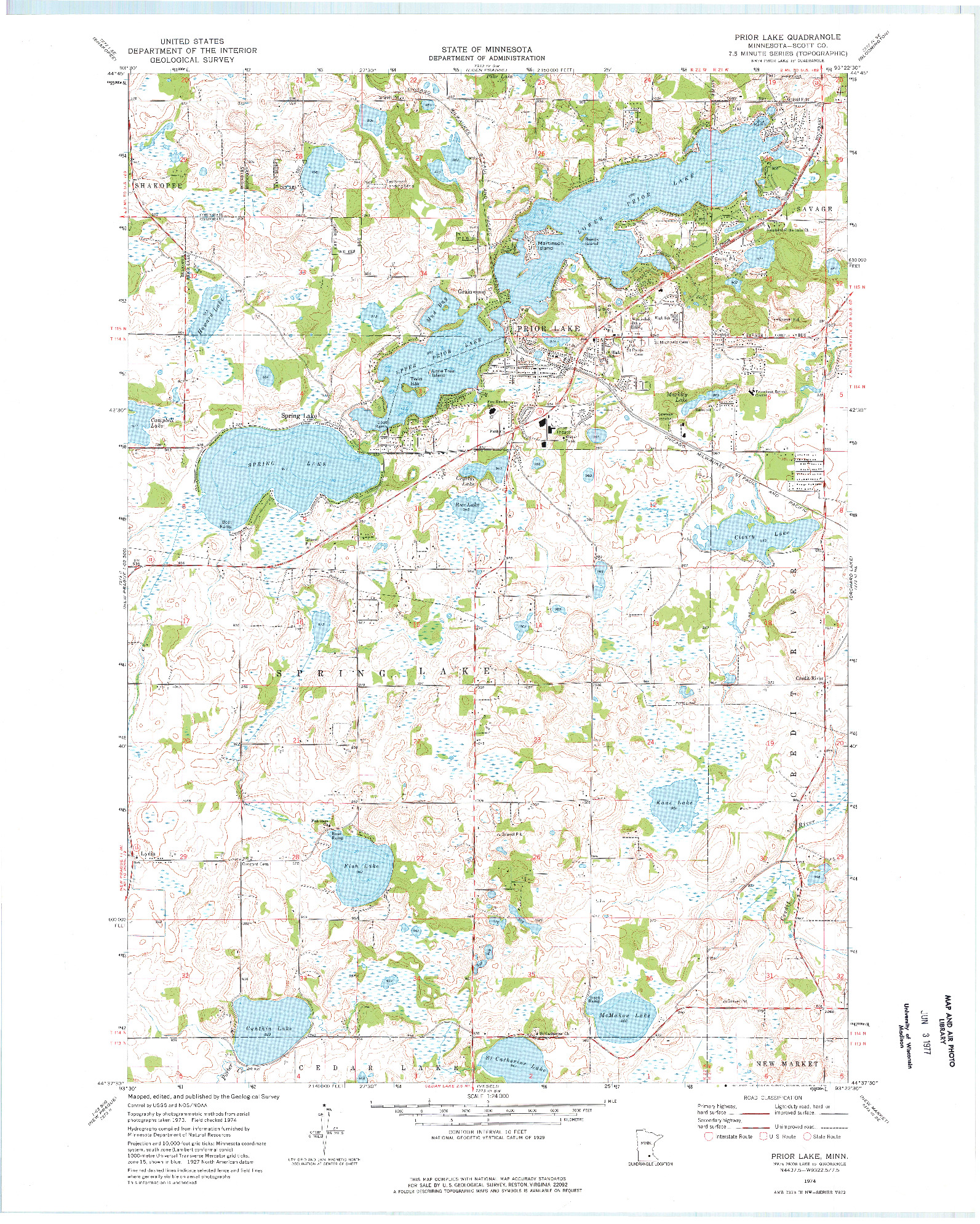 USGS 1:24000-SCALE QUADRANGLE FOR PRIOR LAKE, MN 1974
