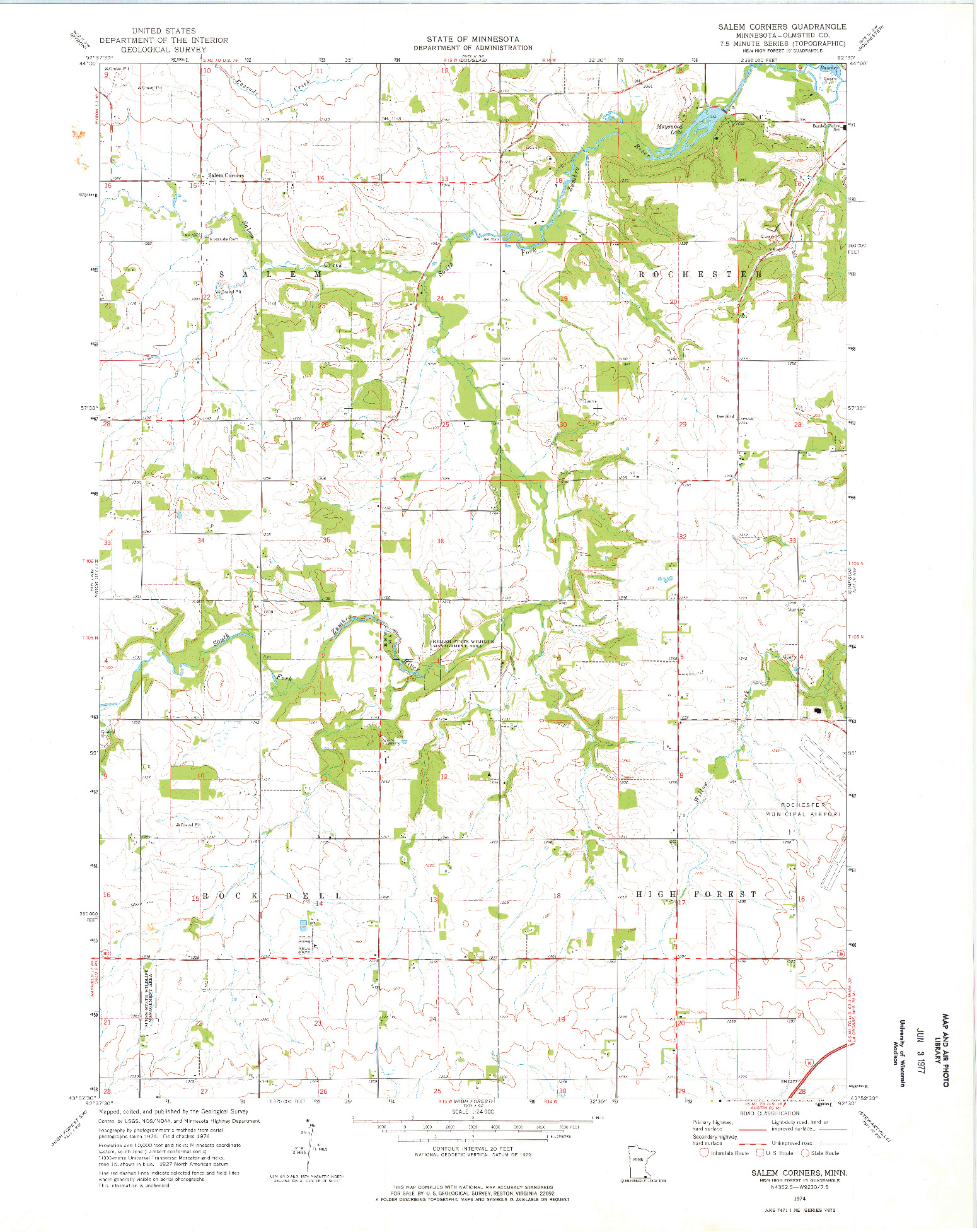 USGS 1:24000-SCALE QUADRANGLE FOR SALEM CORNERS, MN 1974