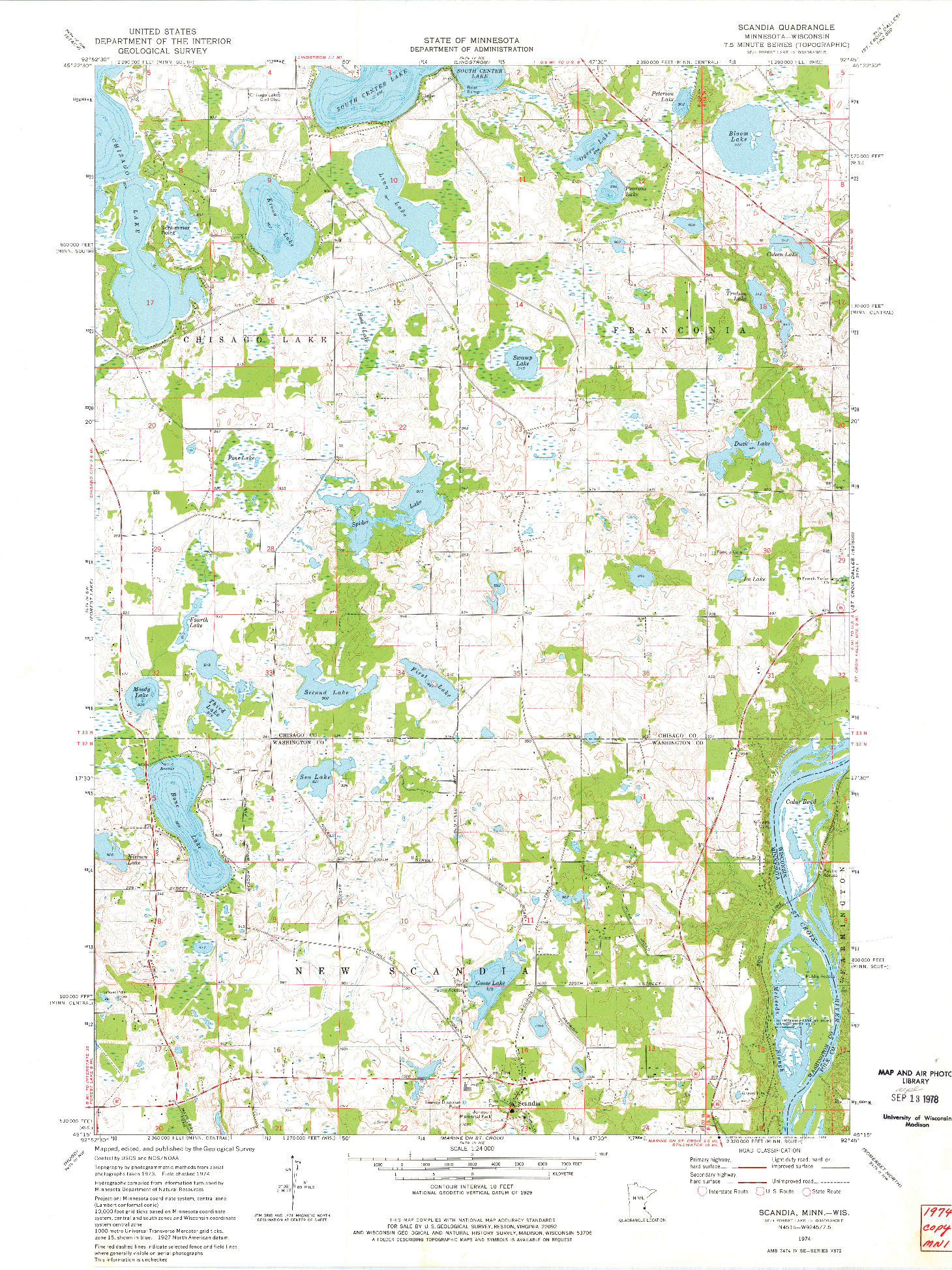 USGS 1:24000-SCALE QUADRANGLE FOR SCANDIA, MN 1974