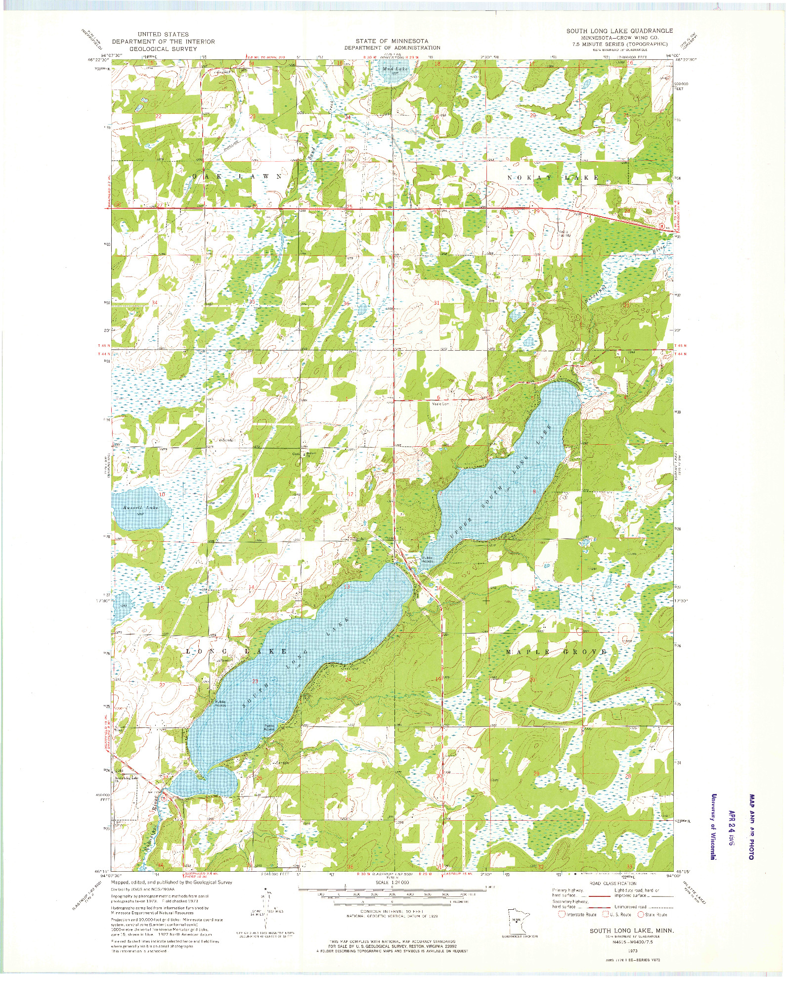 USGS 1:24000-SCALE QUADRANGLE FOR SOUTH LONG LAKE, MN 1973