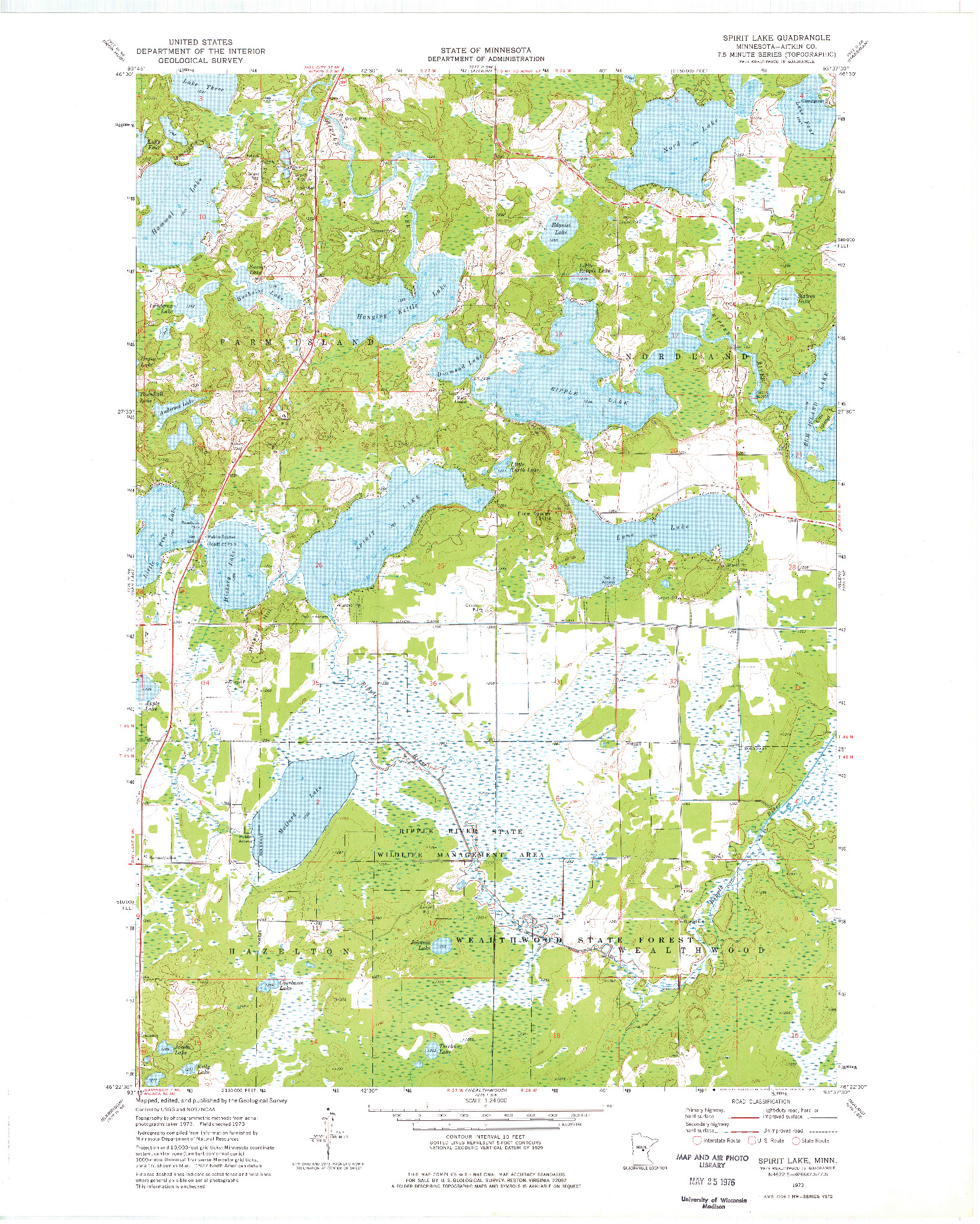 USGS 1:24000-SCALE QUADRANGLE FOR SPIRIT LAKE, MN 1973