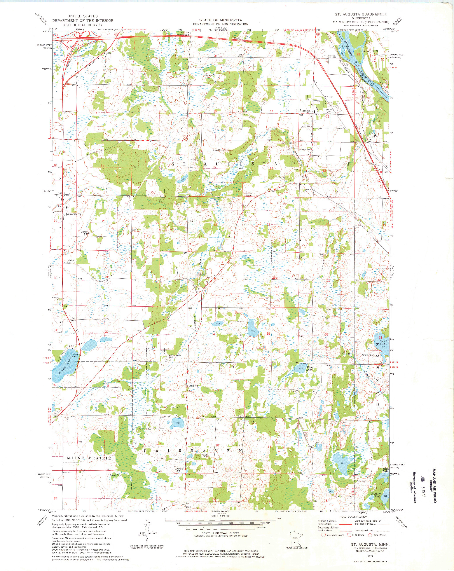 USGS 1:24000-SCALE QUADRANGLE FOR ST AUGUSTA, MN 1974