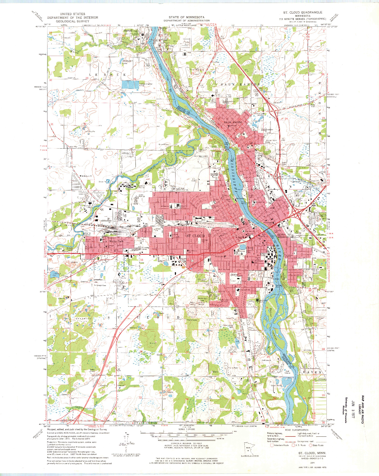 USGS 1:24000-SCALE QUADRANGLE FOR ST. CLOUD, MN 1974