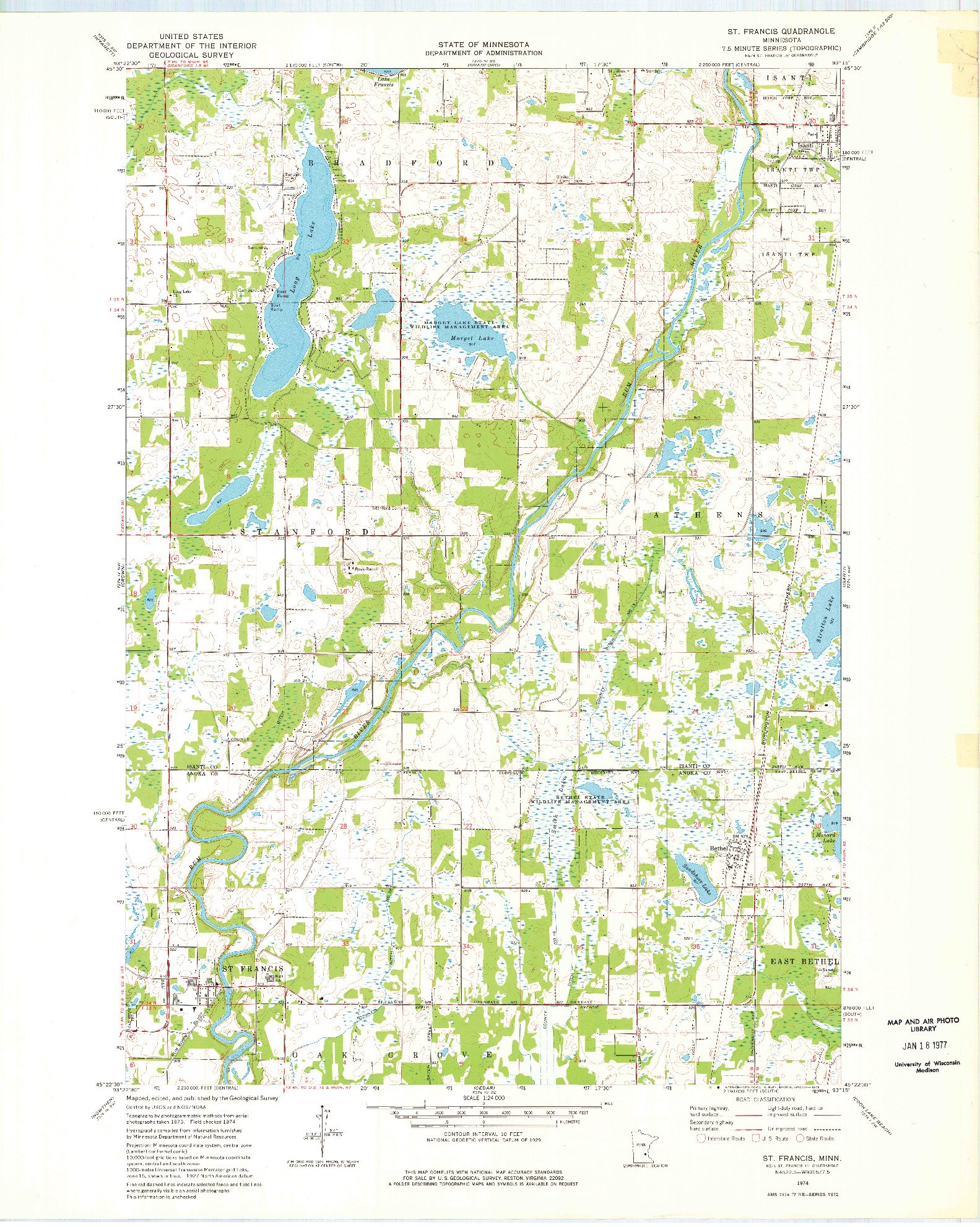 USGS 1:24000-SCALE QUADRANGLE FOR ST FRANCIS, MN 1974