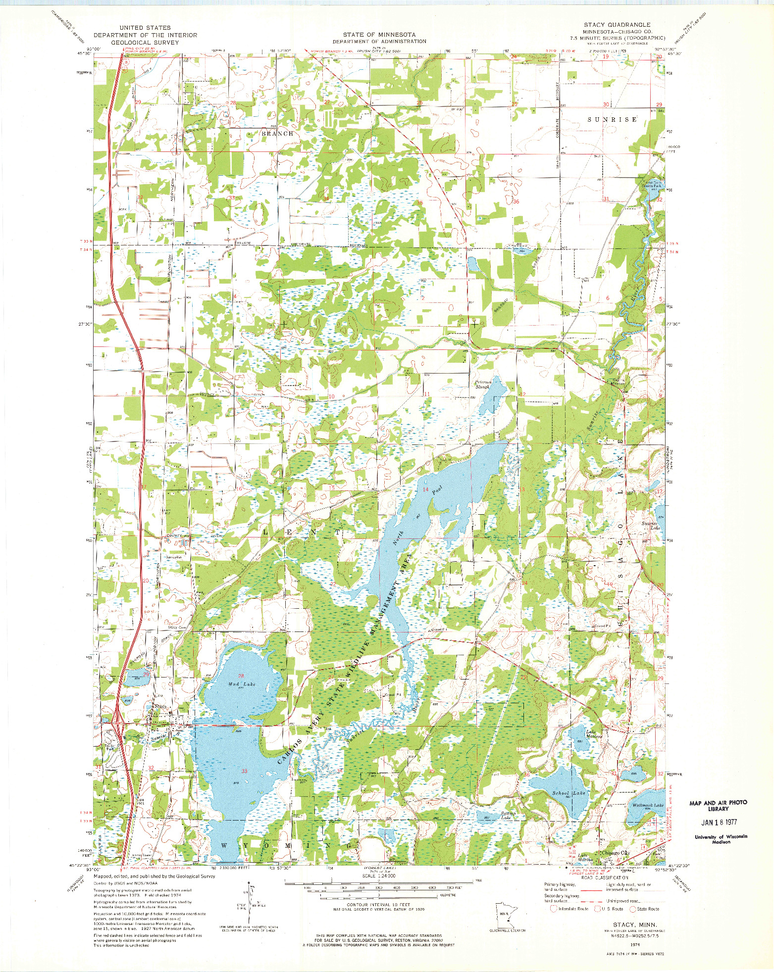 USGS 1:24000-SCALE QUADRANGLE FOR STACY, MN 1974