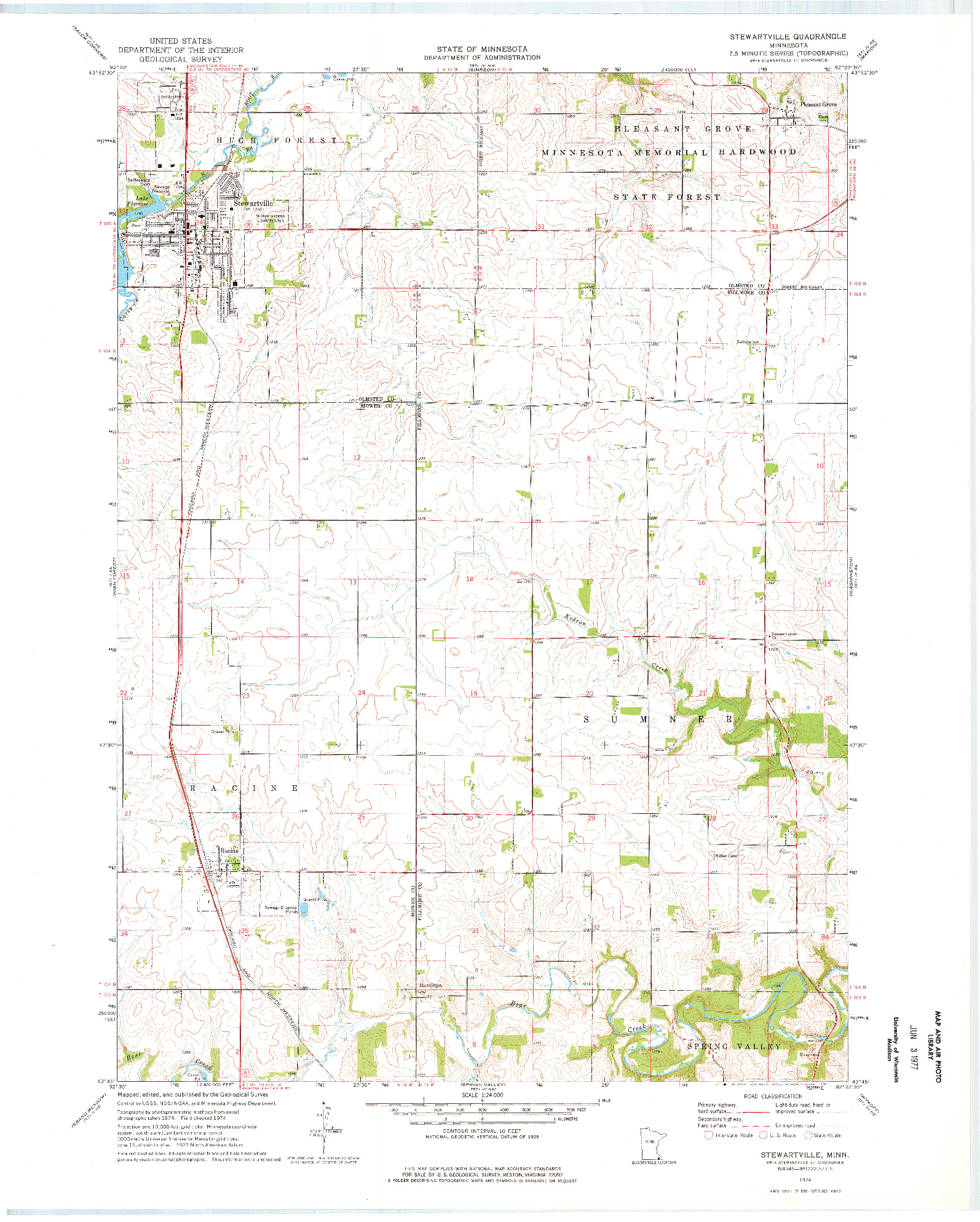 USGS 1:24000-SCALE QUADRANGLE FOR STEWARTVILLE, MN 1974