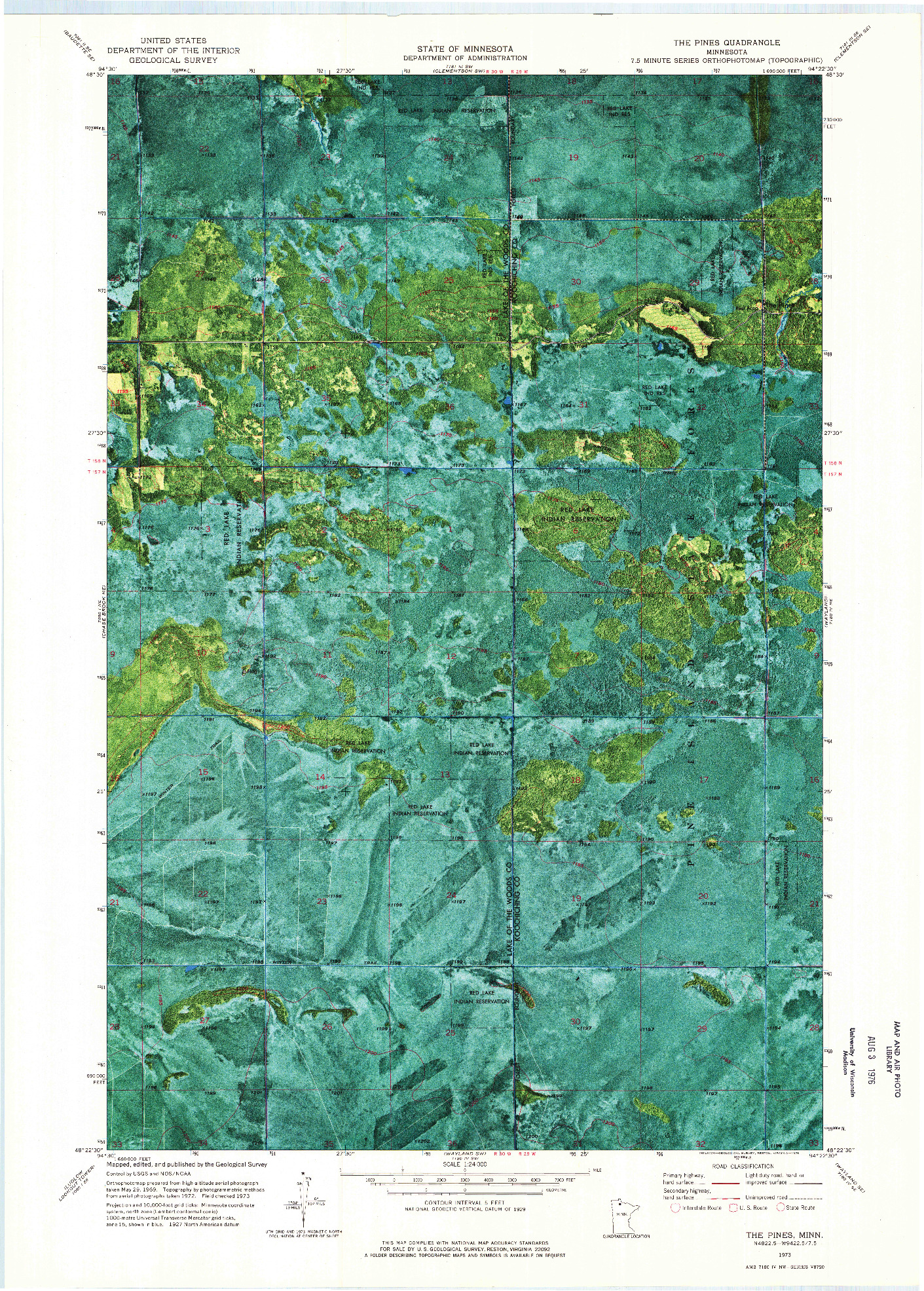 USGS 1:24000-SCALE QUADRANGLE FOR THE PINES, MN 1973