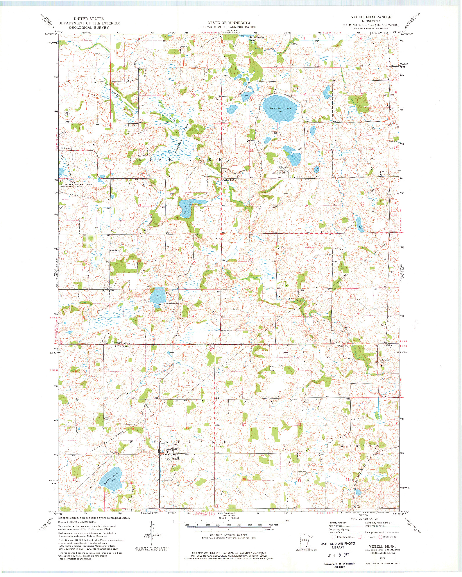 USGS 1:24000-SCALE QUADRANGLE FOR VESELI, MN 1974