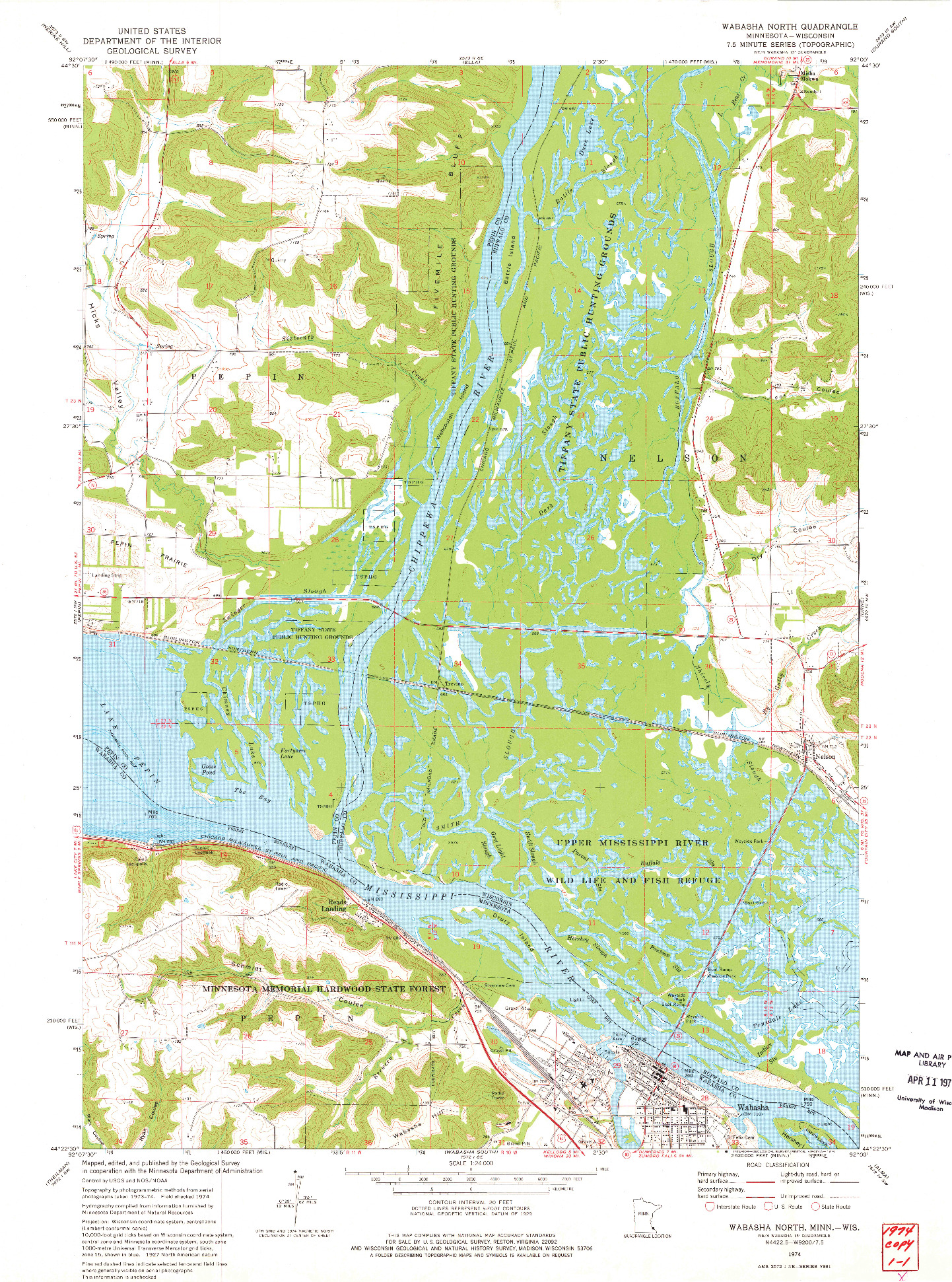 USGS 1:24000-SCALE QUADRANGLE FOR WABASHA NORTH, MN 1974