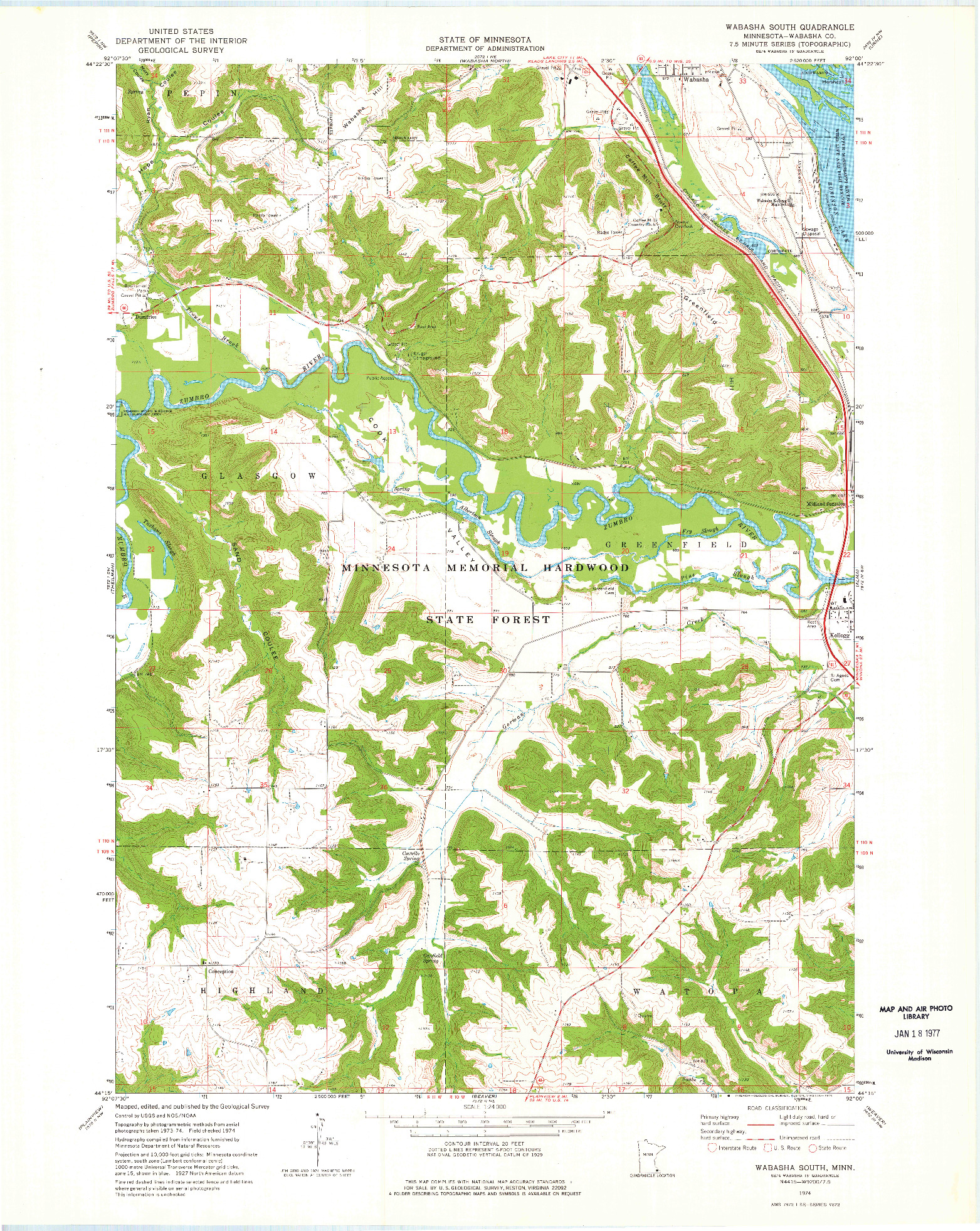 USGS 1:24000-SCALE QUADRANGLE FOR WABASHA SOUTH, MN 1974
