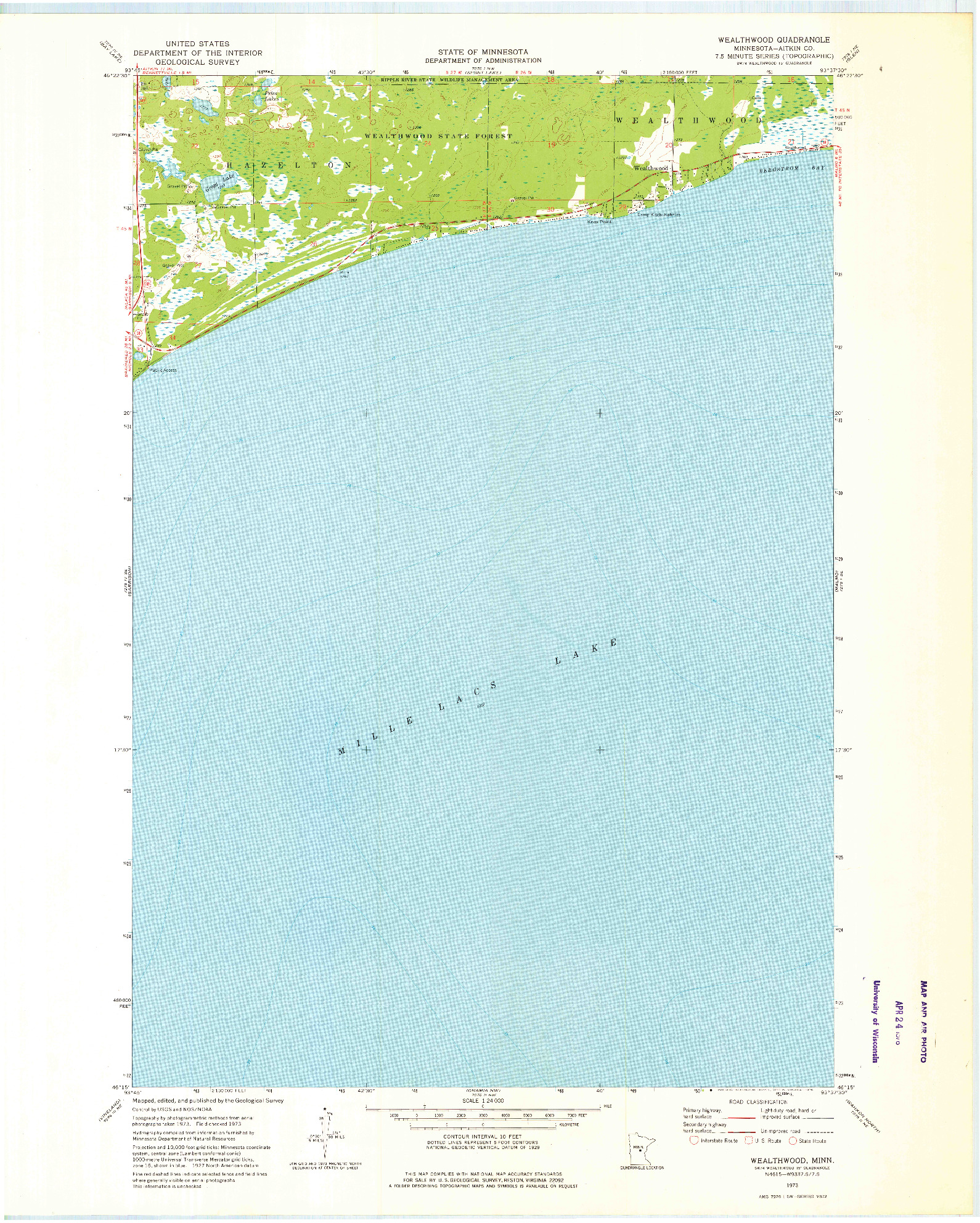 USGS 1:24000-SCALE QUADRANGLE FOR WEALTHWOOD, MN 1973