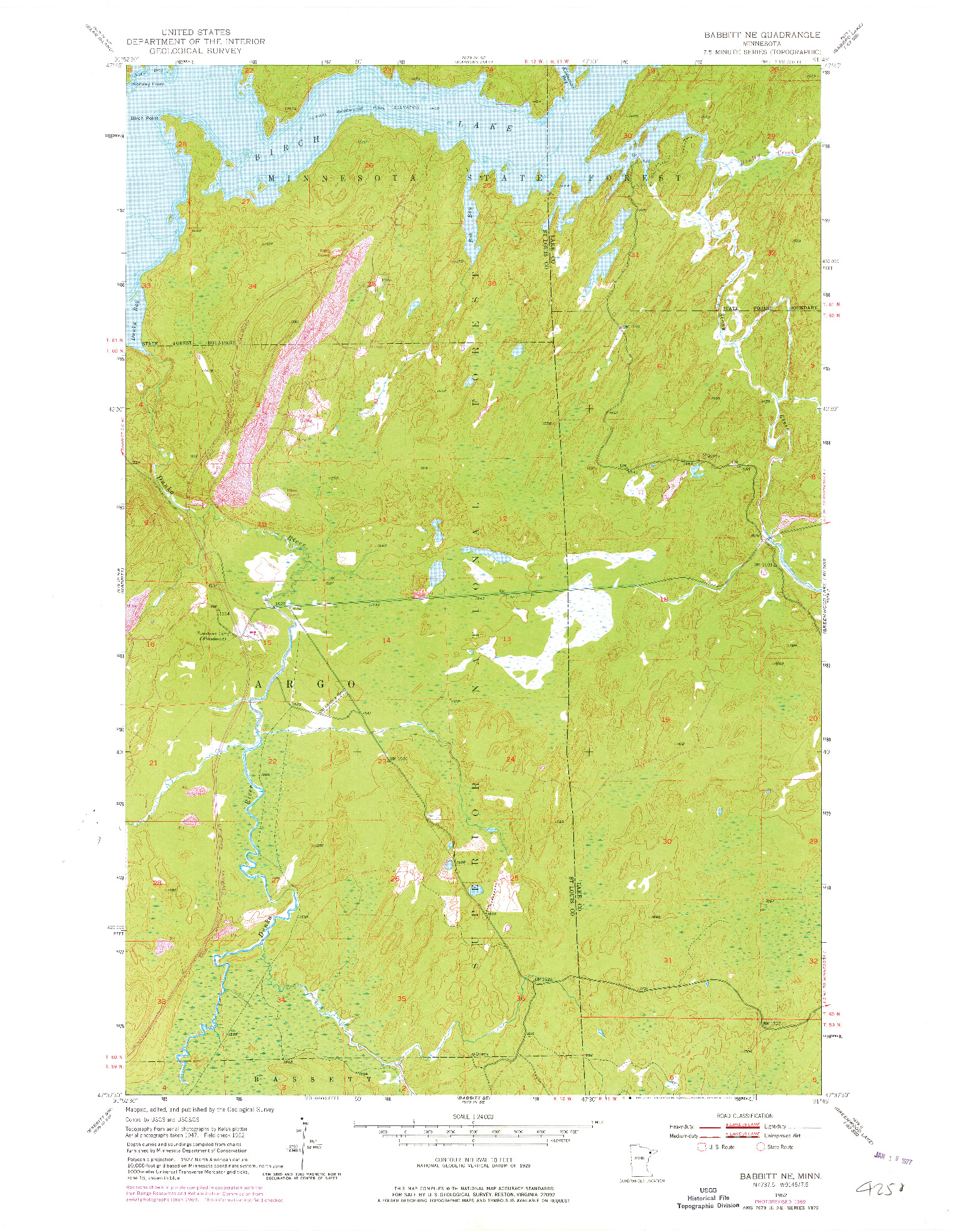 USGS 1:24000-SCALE QUADRANGLE FOR BABBITT NE, MN 1952