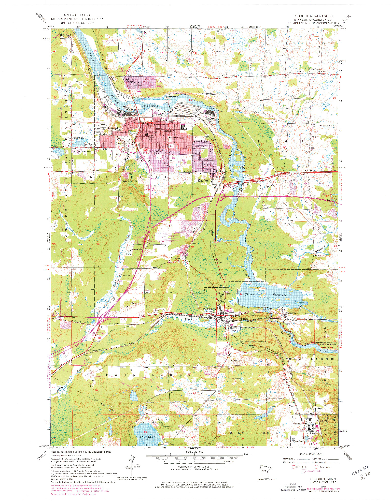 USGS 1:24000-SCALE QUADRANGLE FOR CLOQUET, MN 1954