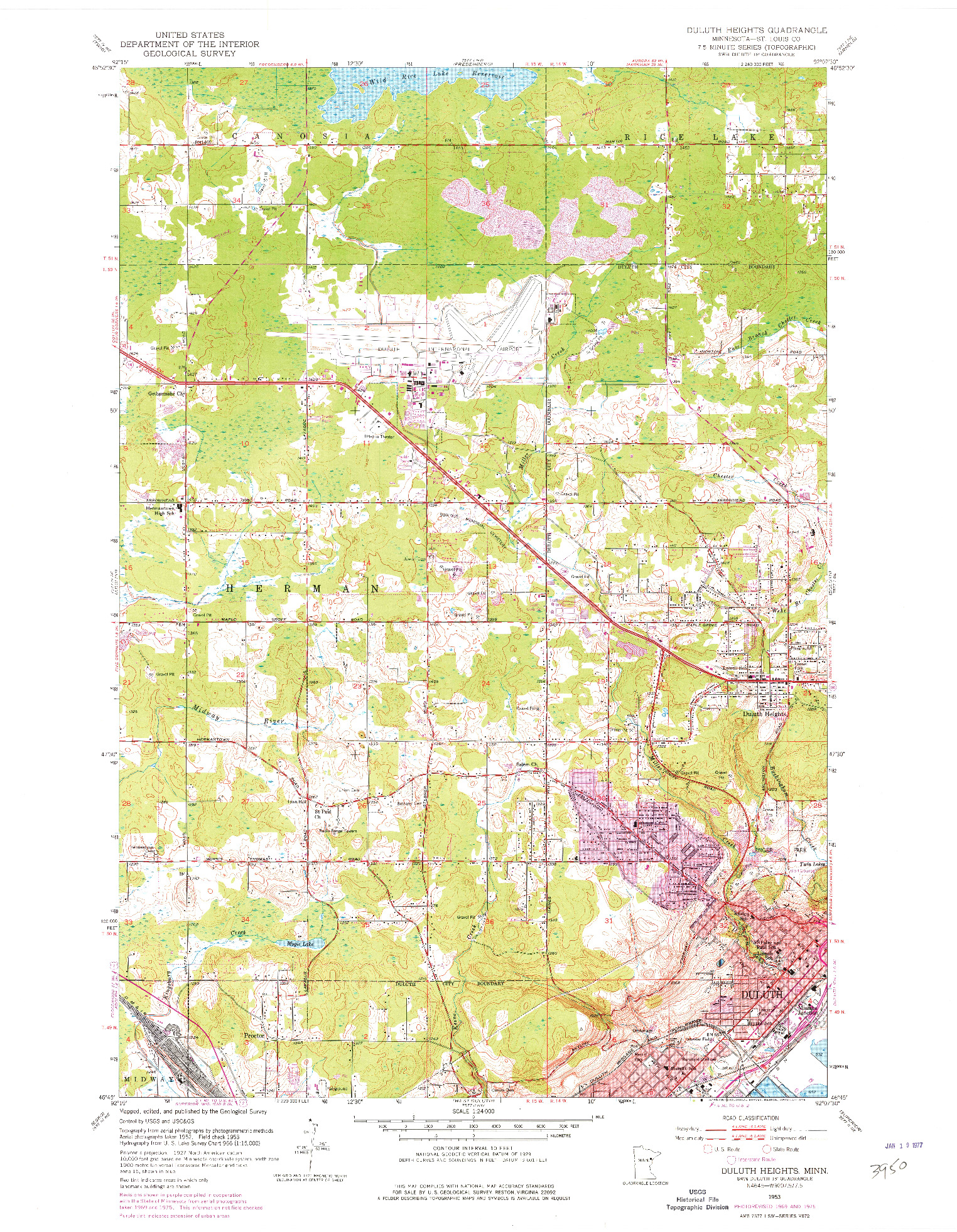 USGS 1:24000-SCALE QUADRANGLE FOR DULUTH HEIGHTS, MN 1953