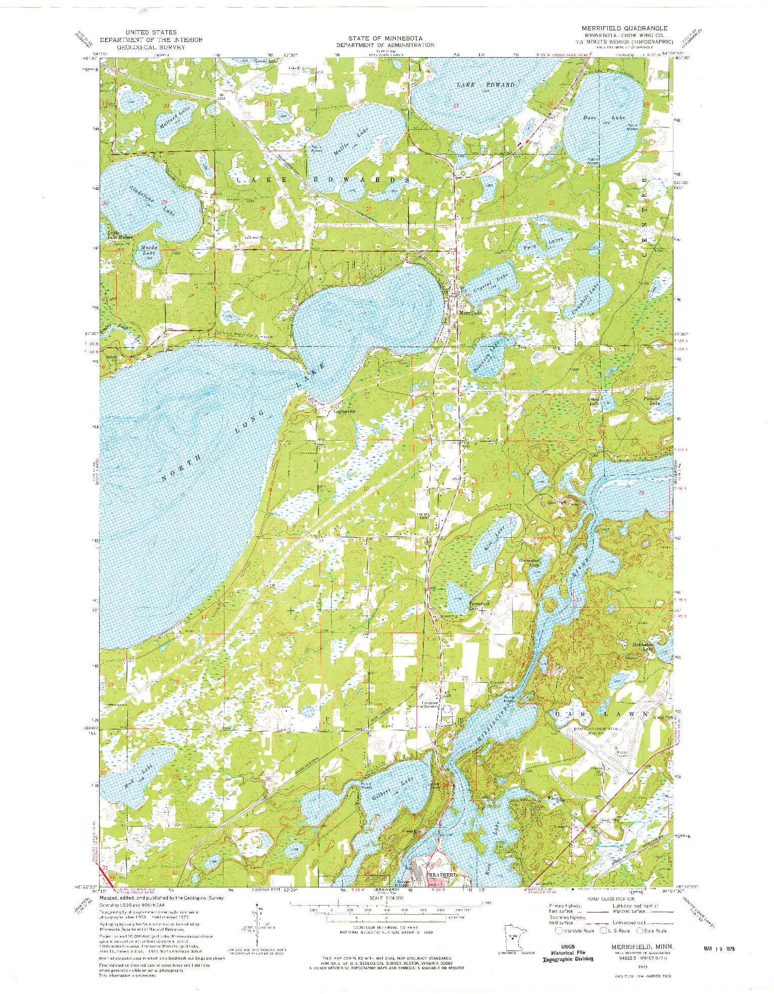 USGS 1:24000-SCALE QUADRANGLE FOR MERRIFIELD, MN 1973