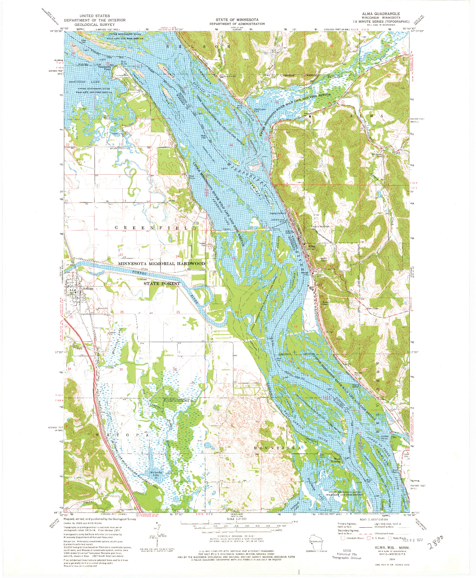 USGS 1:24000-SCALE QUADRANGLE FOR ALMA, WI 1974