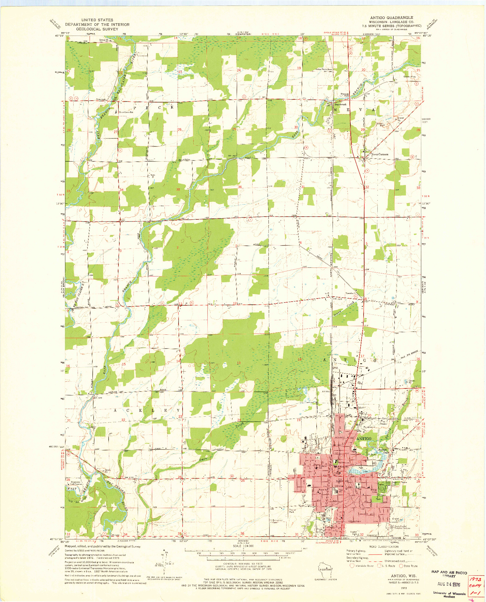 USGS 1:24000-SCALE QUADRANGLE FOR ANTIGO, WI 1973