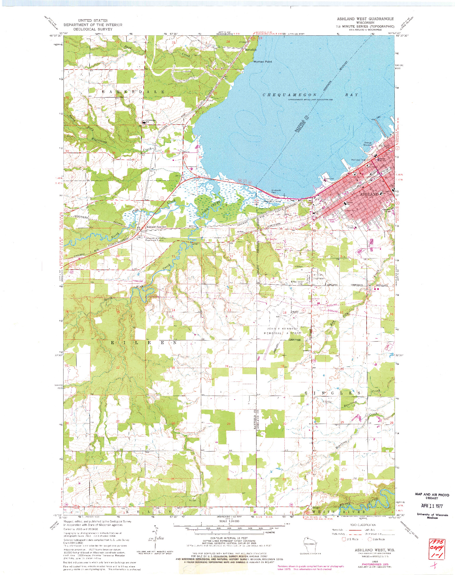 USGS 1:24000-SCALE QUADRANGLE FOR ASHLAND WEST, WI 1964