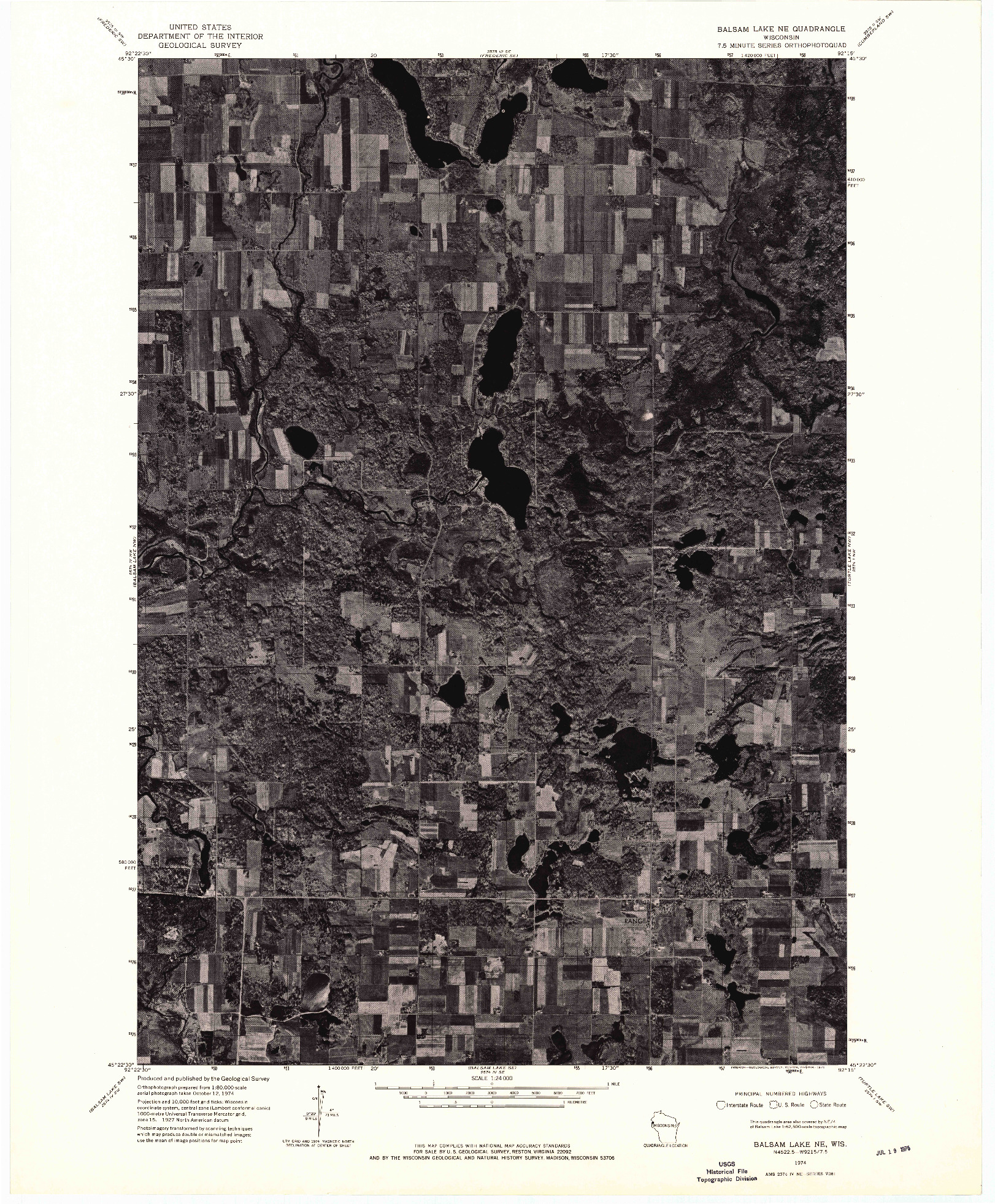 USGS 1:24000-SCALE QUADRANGLE FOR BALSAM LAKE NE, WI 1974