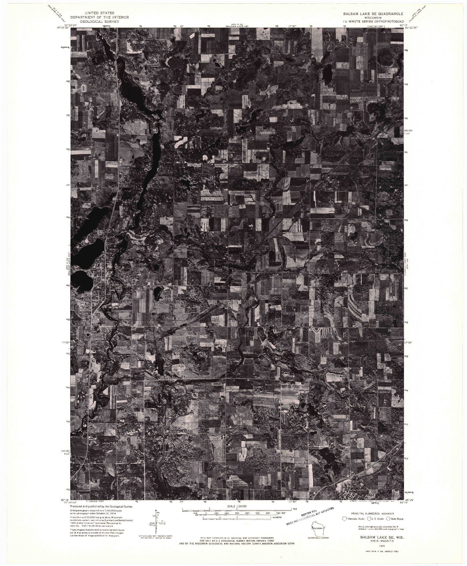 USGS 1:24000-SCALE QUADRANGLE FOR BALSAM LAKE SE, WI 1974