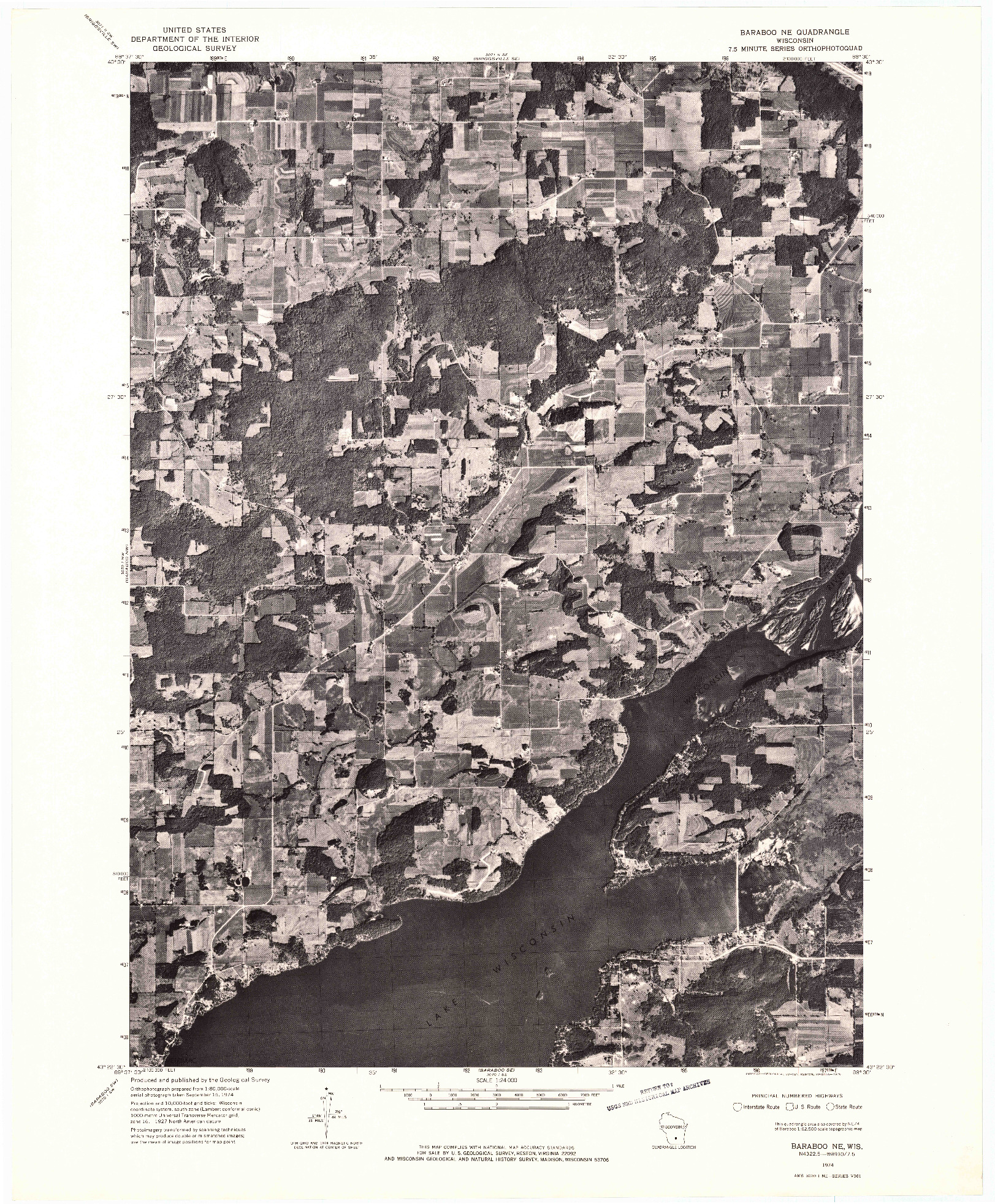 USGS 1:24000-SCALE QUADRANGLE FOR BARABOO NE, WI 1974