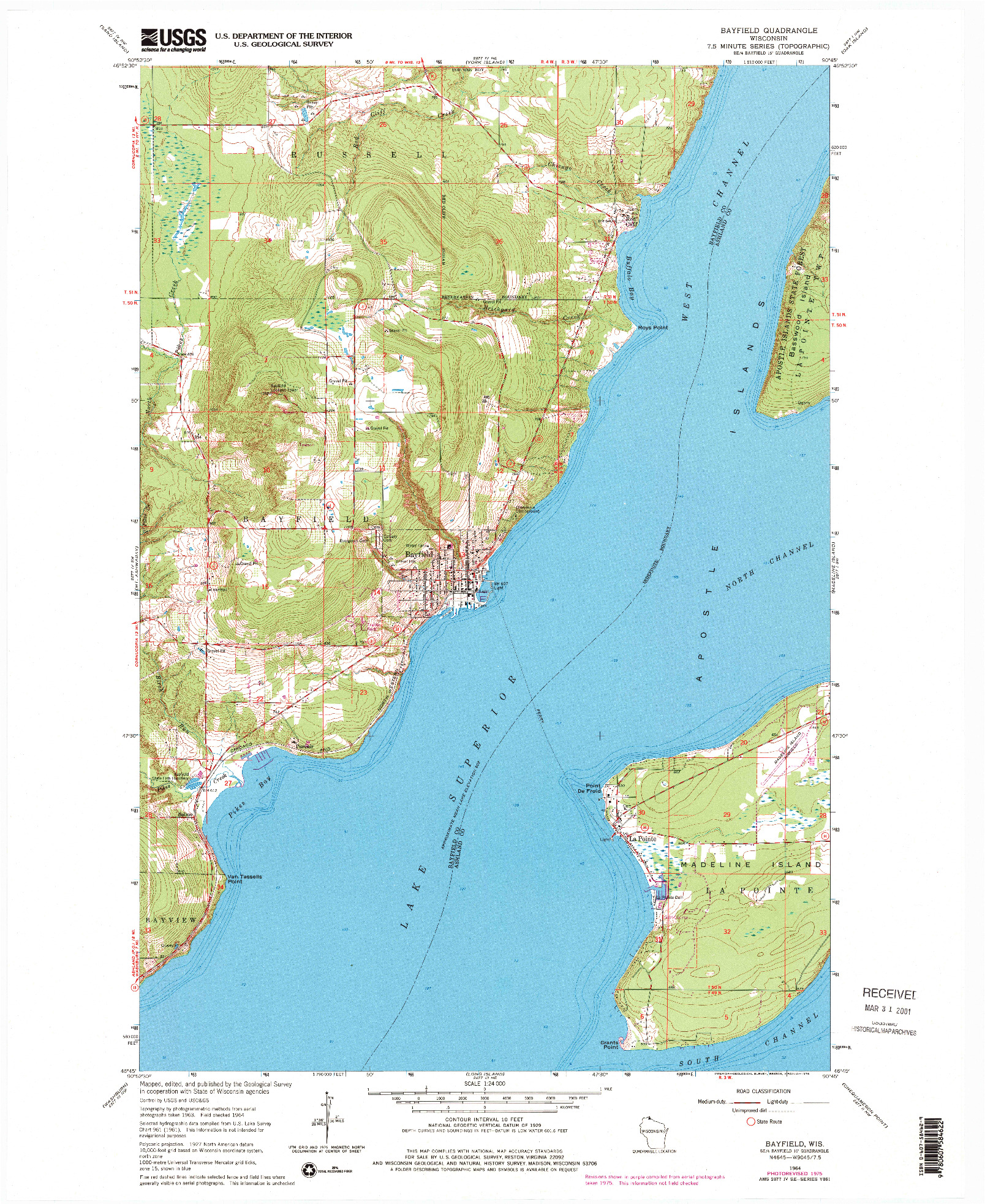 USGS 1:24000-SCALE QUADRANGLE FOR BAYFIELD, WI 1964