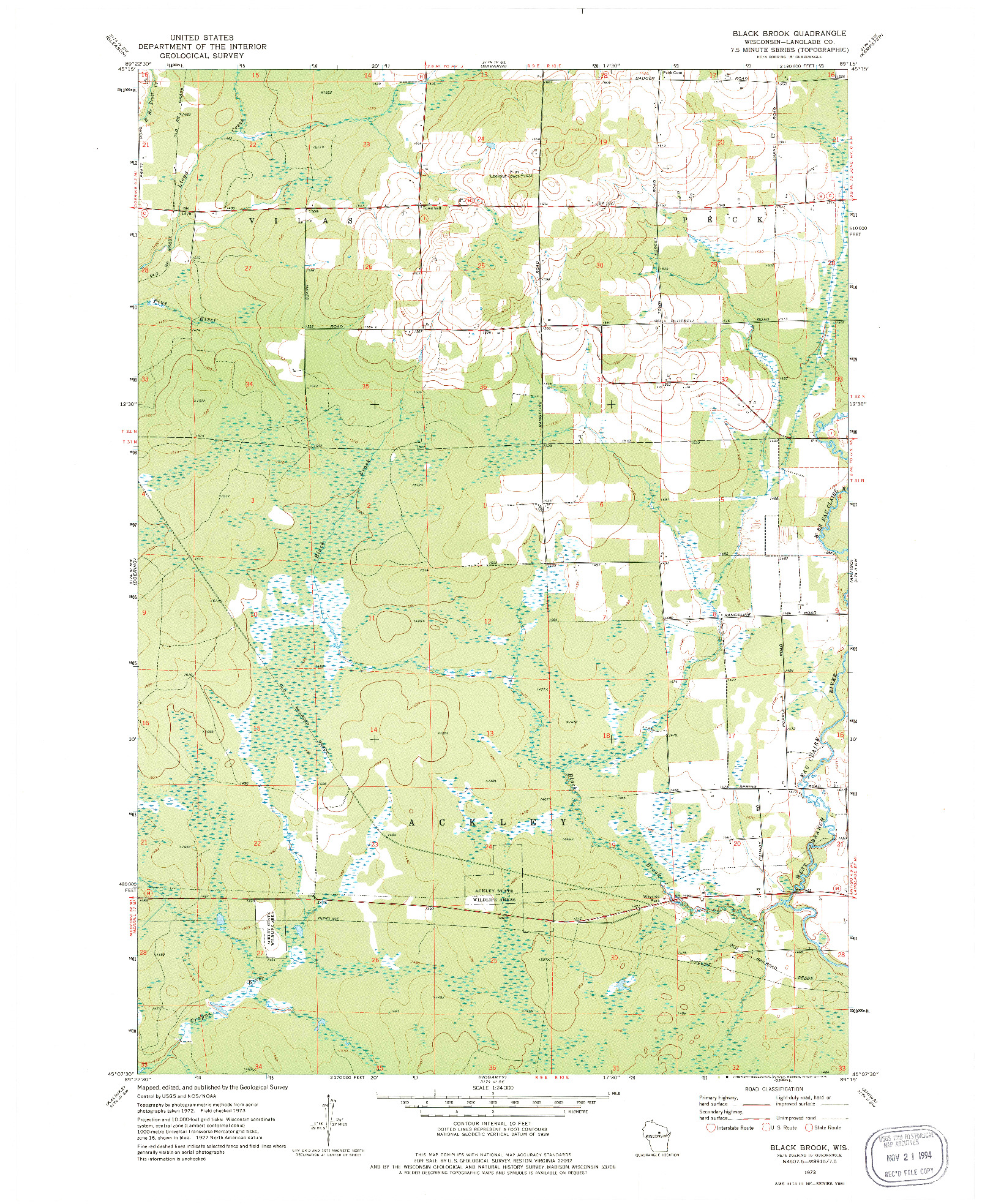 USGS 1:24000-SCALE QUADRANGLE FOR BLACK BROOK, WI 1973