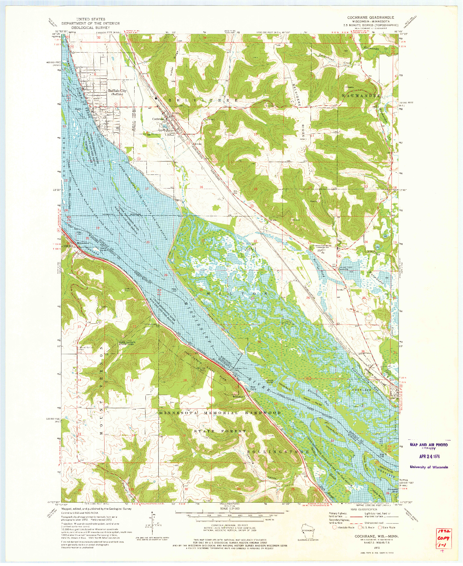 USGS 1:24000-SCALE QUADRANGLE FOR COCHRANE, WI 1972