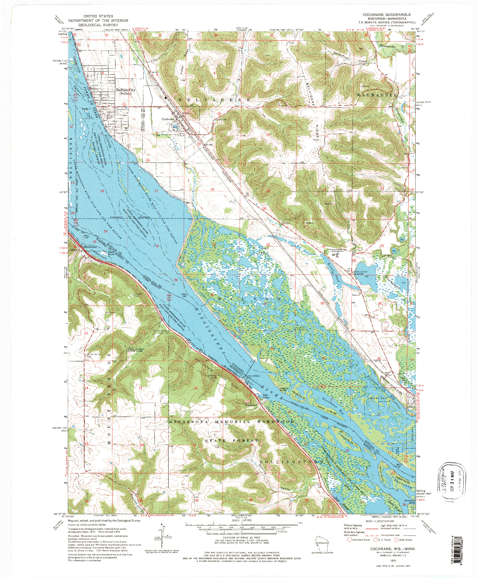 USGS 1:24000-SCALE QUADRANGLE FOR COCHRANE, WI 1972