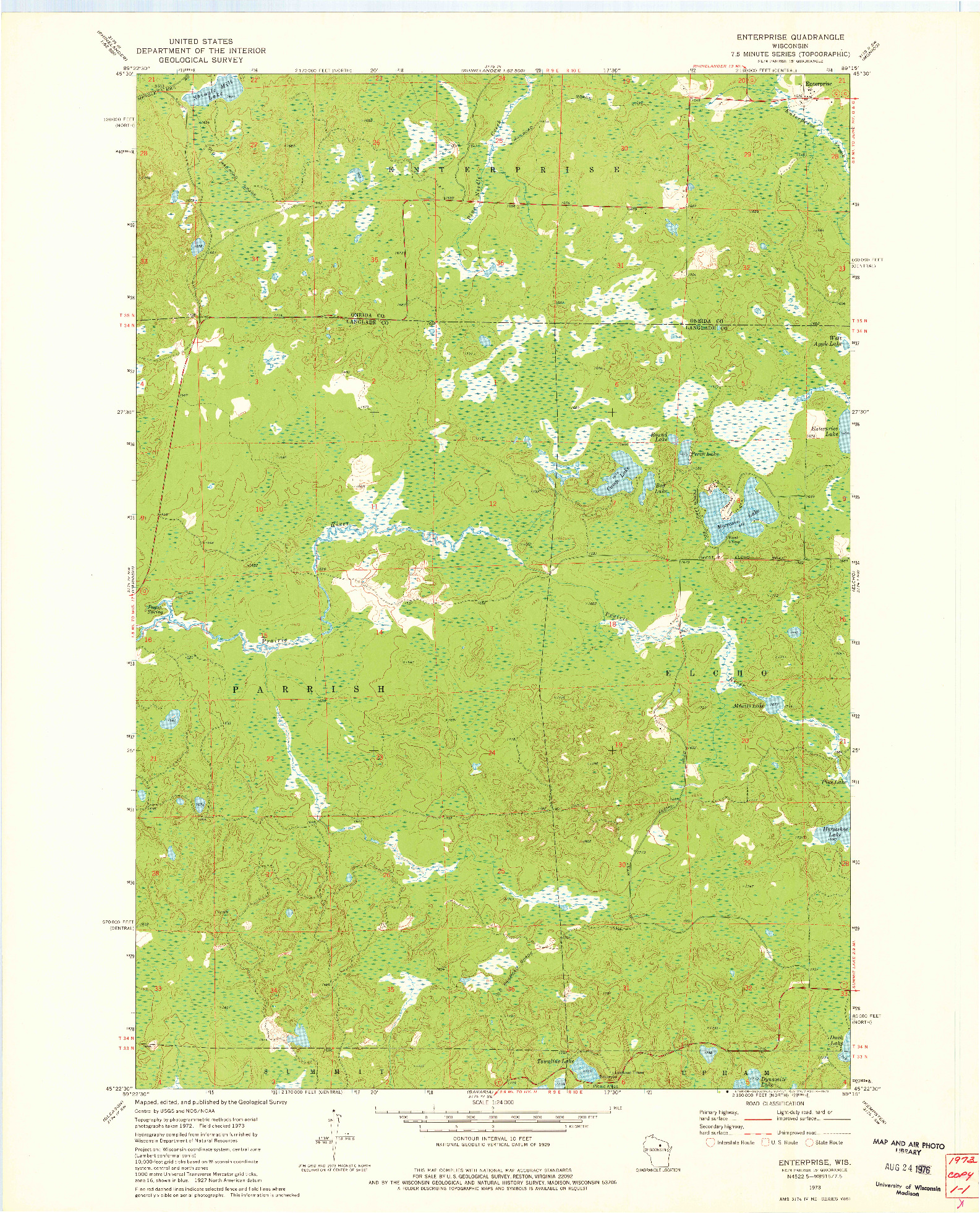USGS 1:24000-SCALE QUADRANGLE FOR ENTERPRISE, WI 1973