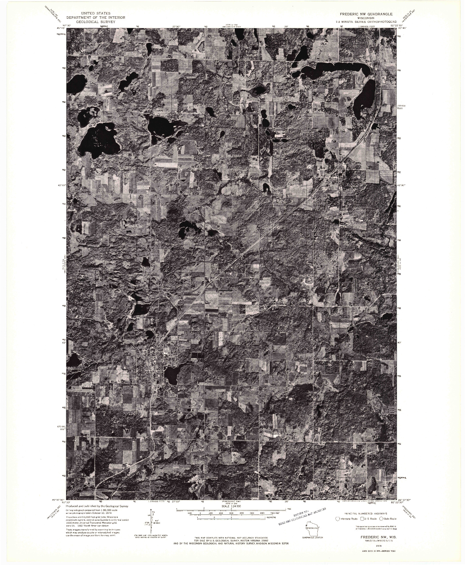 USGS 1:24000-SCALE QUADRANGLE FOR FREDERIC NW, WI 1974