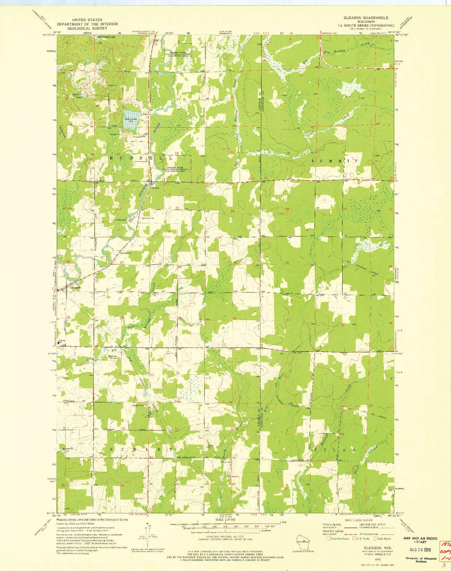 USGS 1:24000-SCALE QUADRANGLE FOR GLEASON, WI 1973