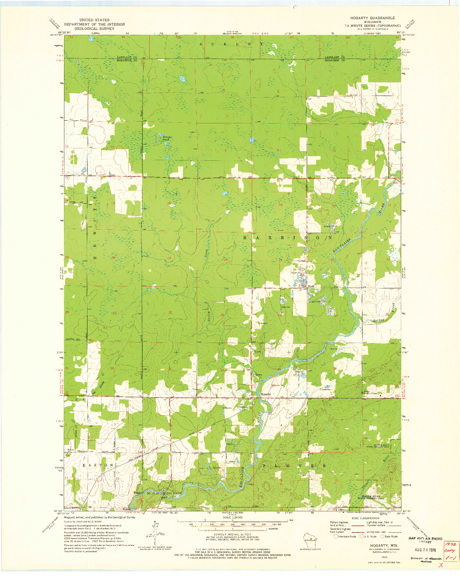 USGS 1:24000-SCALE QUADRANGLE FOR HOGARTY, WI 1973