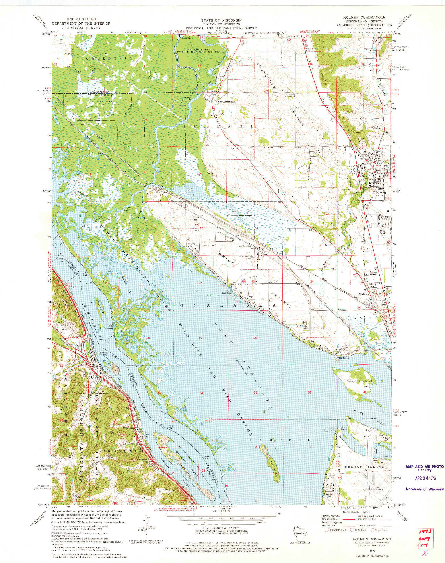 USGS 1:24000-SCALE QUADRANGLE FOR HOLMEN, WI 1973