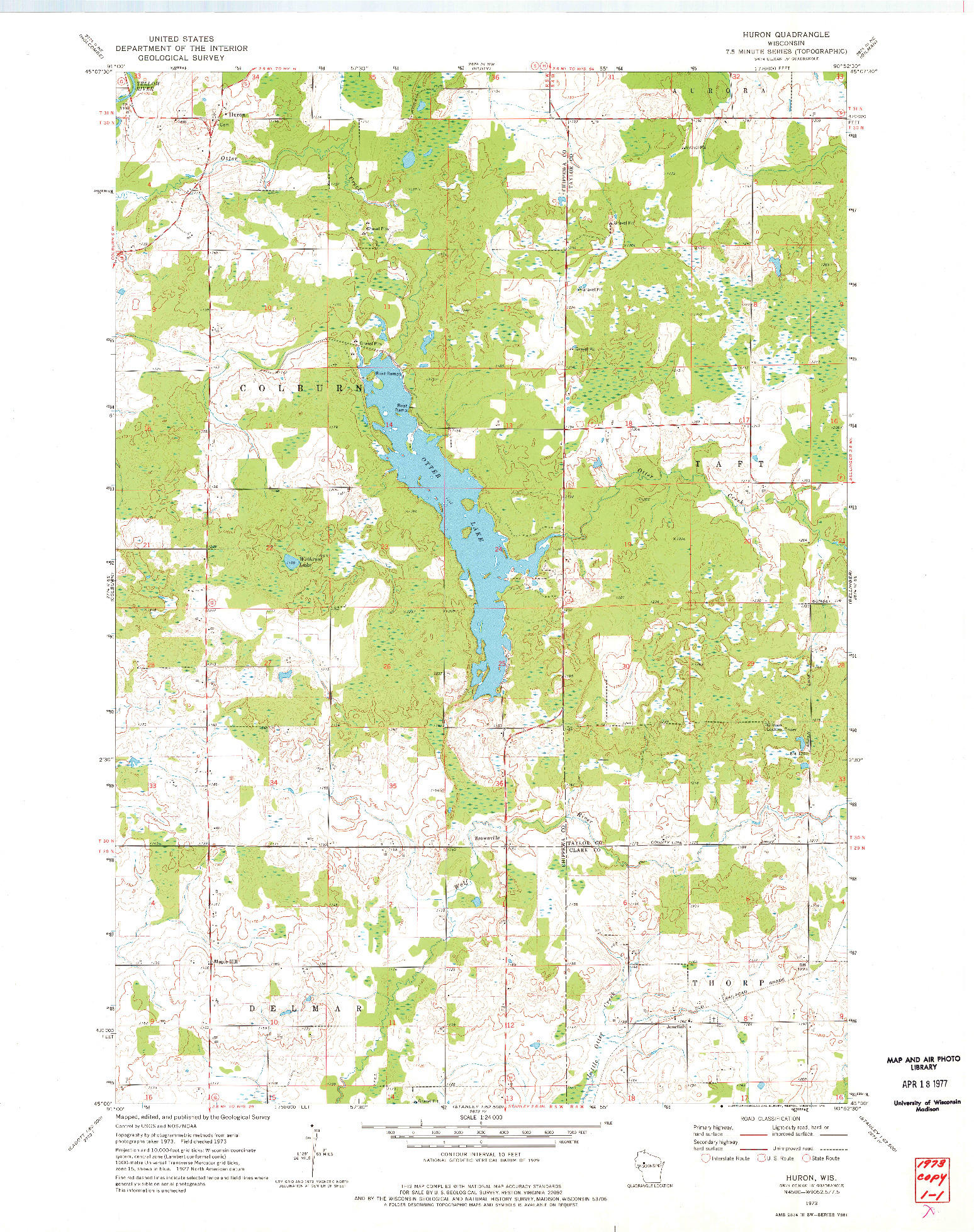 USGS 1:24000-SCALE QUADRANGLE FOR HURON, WI 1973