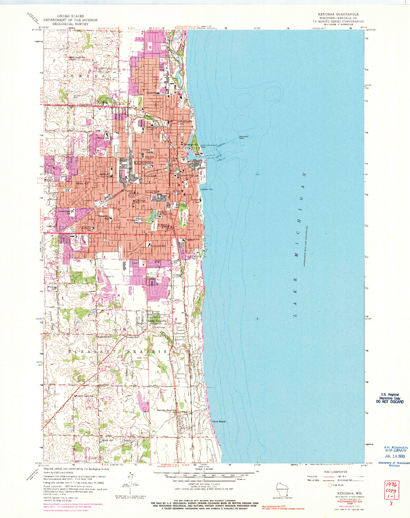 USGS 1:24000-SCALE QUADRANGLE FOR KENOSHA, WI 1958