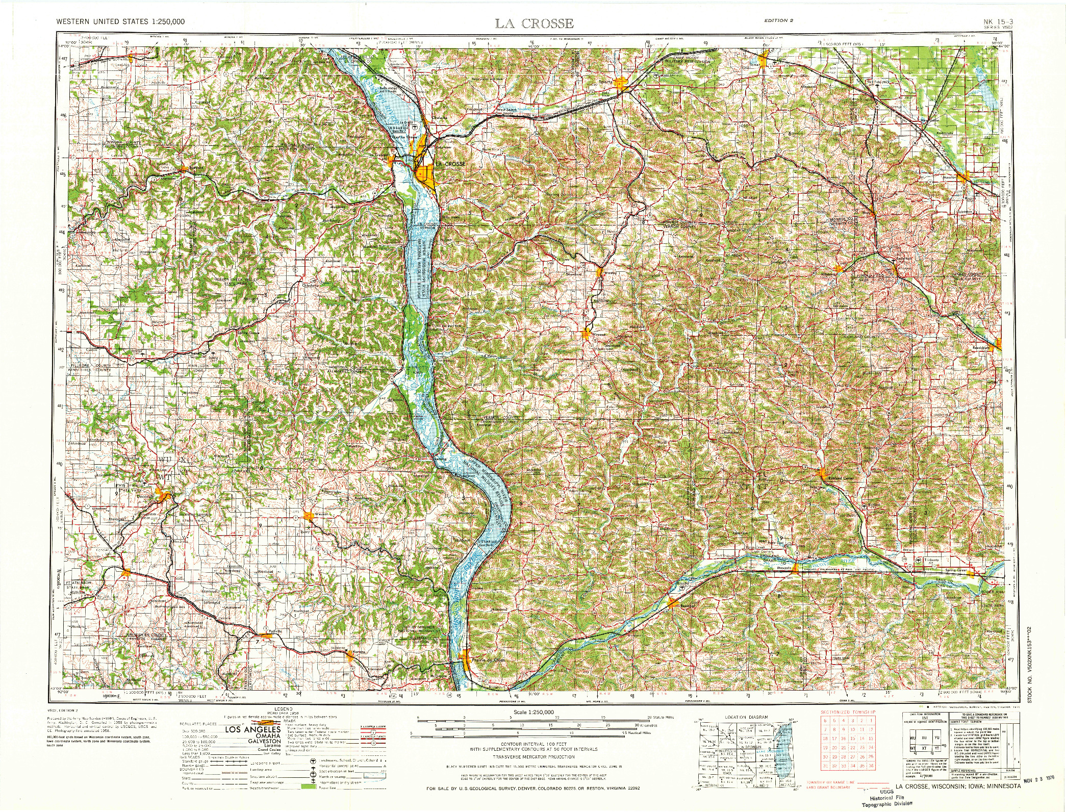 USGS 1:250000-SCALE QUADRANGLE FOR LA CROSSE, WI 1976