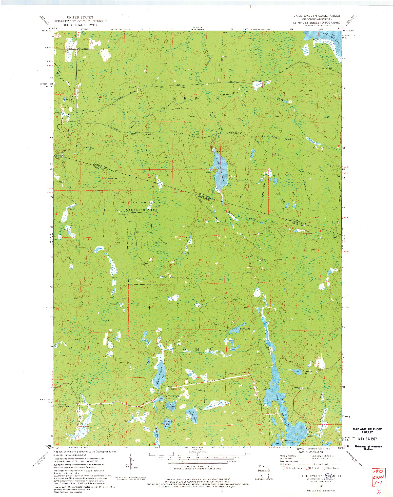 USGS 1:24000-SCALE QUADRANGLE FOR LAKE EVELYN, WI 1973