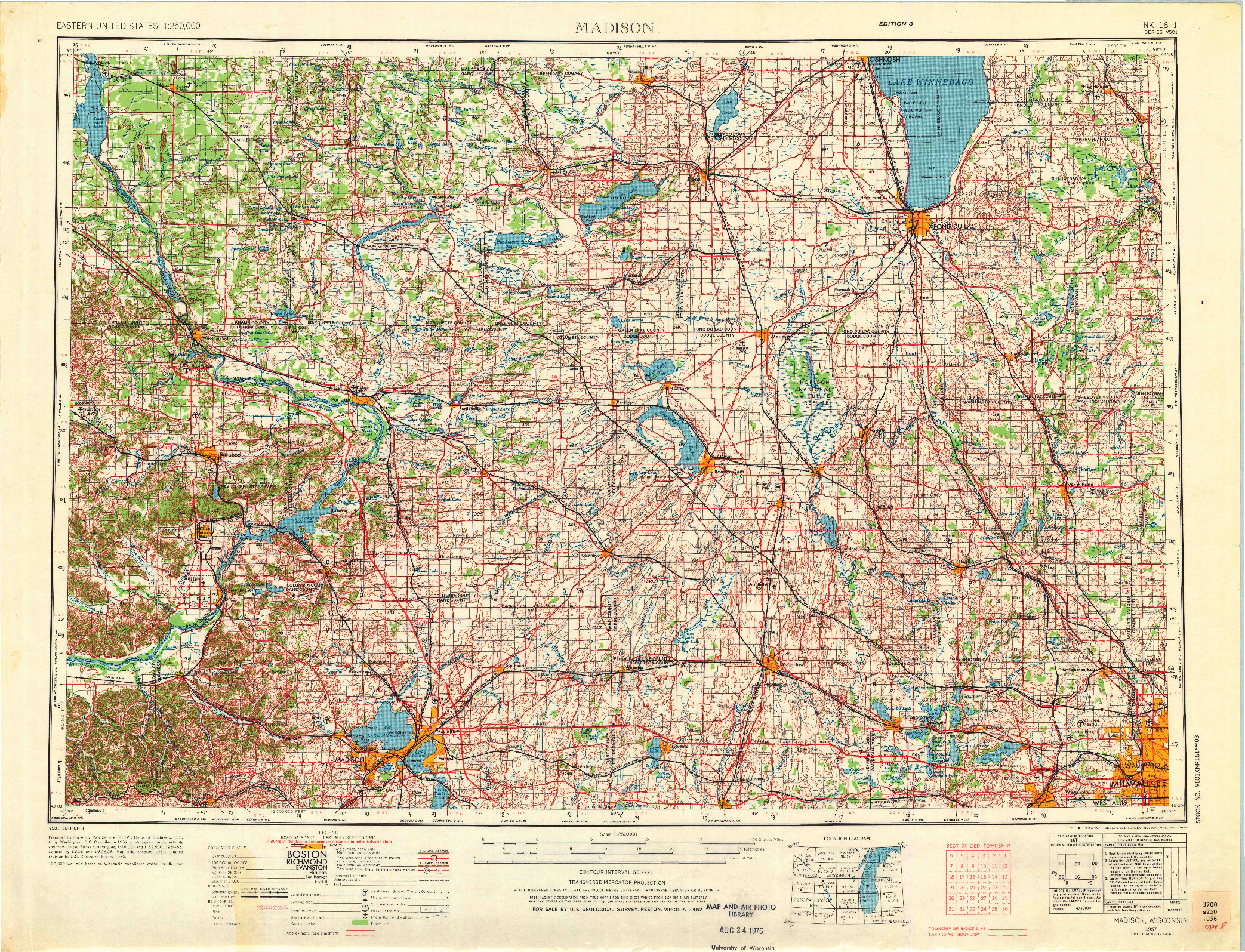 USGS 1:250000-SCALE QUADRANGLE FOR MADISON, WI 1957