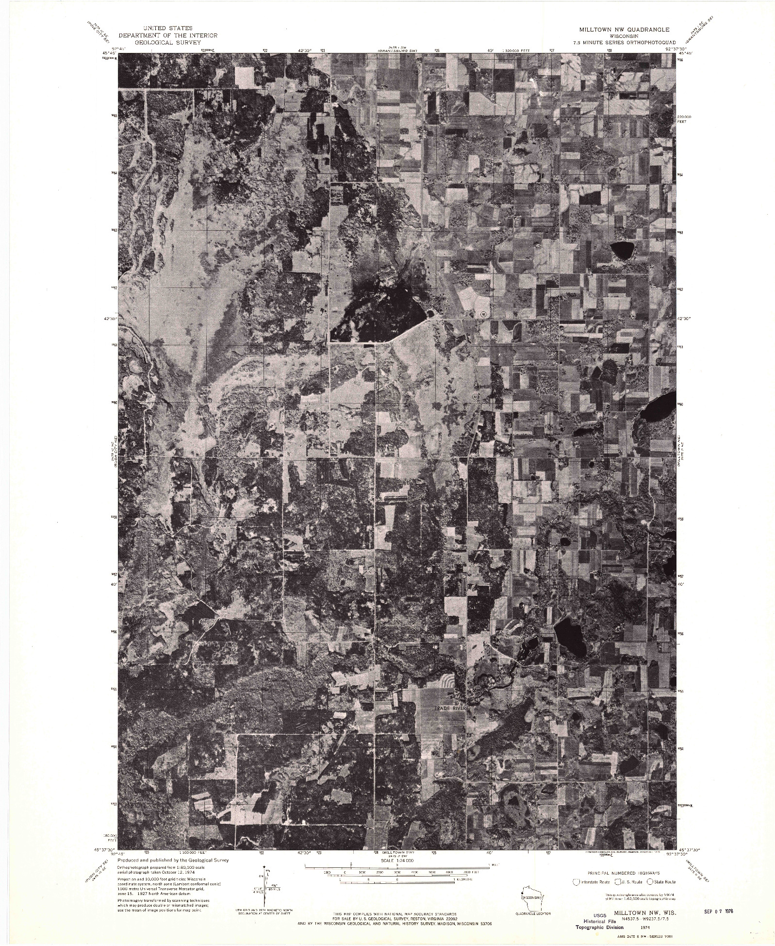 USGS 1:24000-SCALE QUADRANGLE FOR MILLTOWN NW, WI 1974