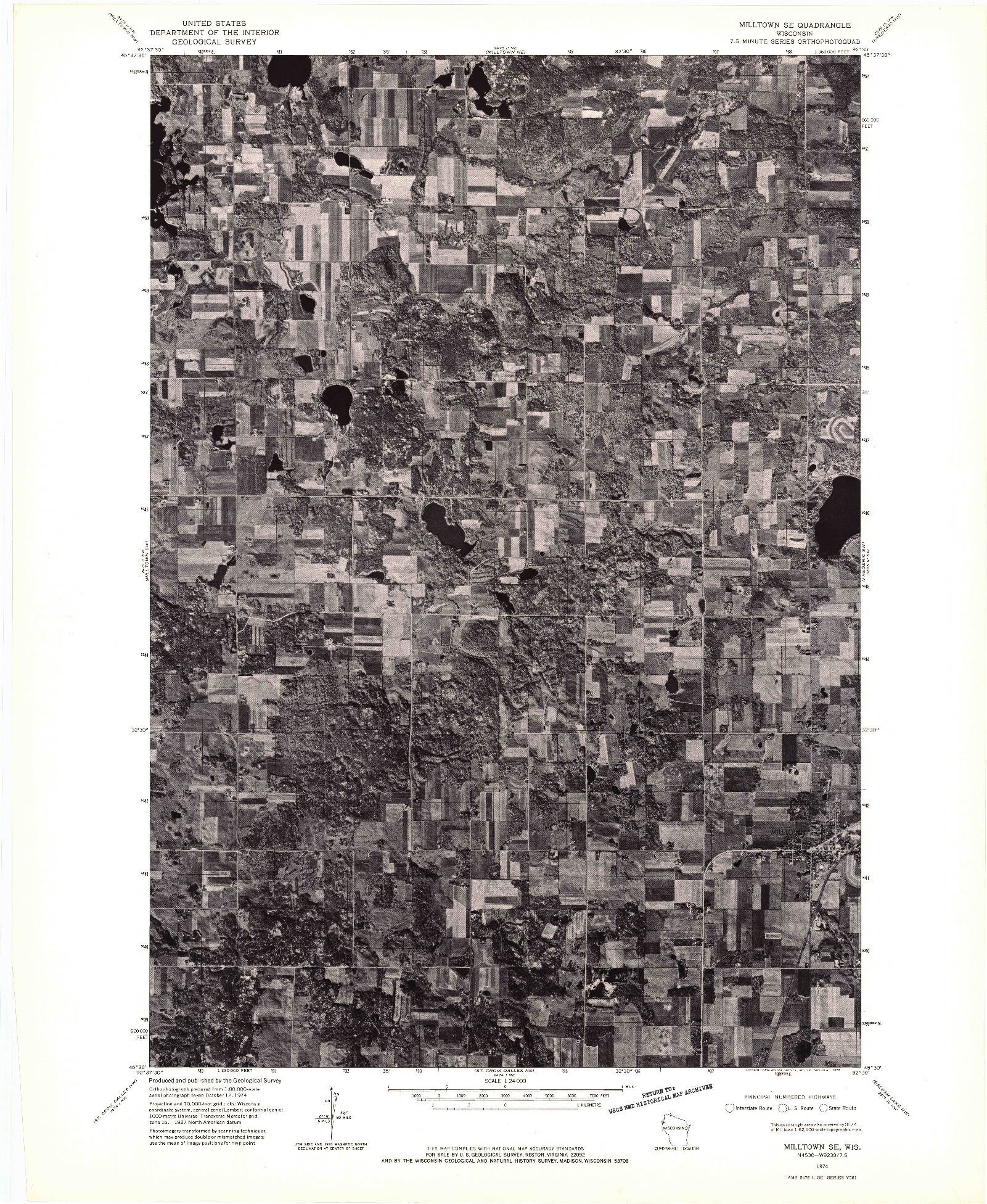 USGS 1:24000-SCALE QUADRANGLE FOR MILLTOWN SE, WI 1974