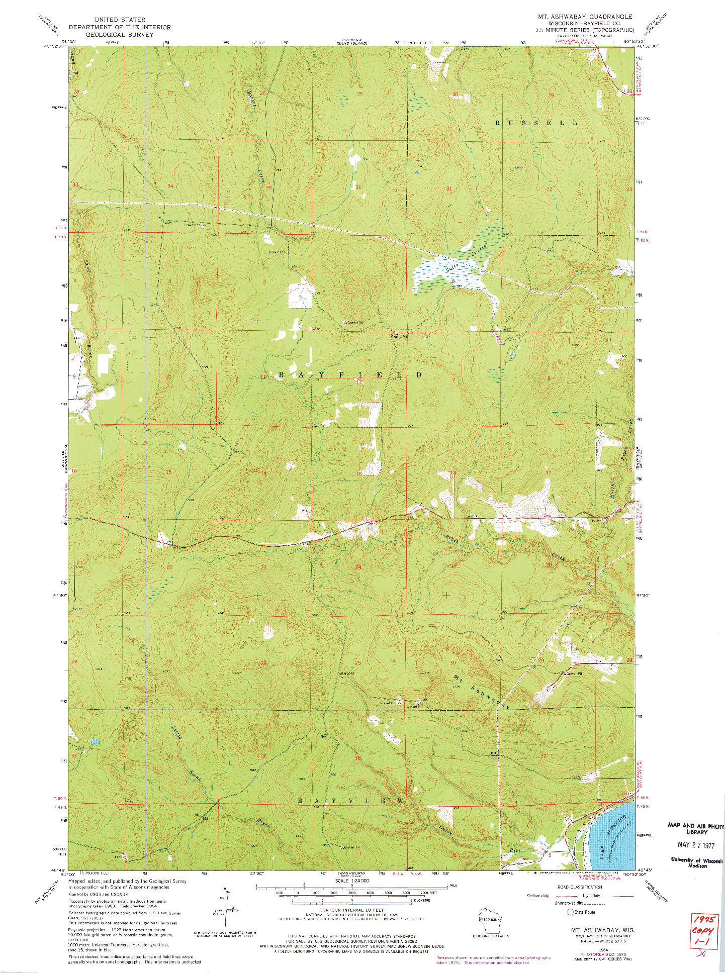 USGS 1:24000-SCALE QUADRANGLE FOR MT. ASHWABAY, WI 1964