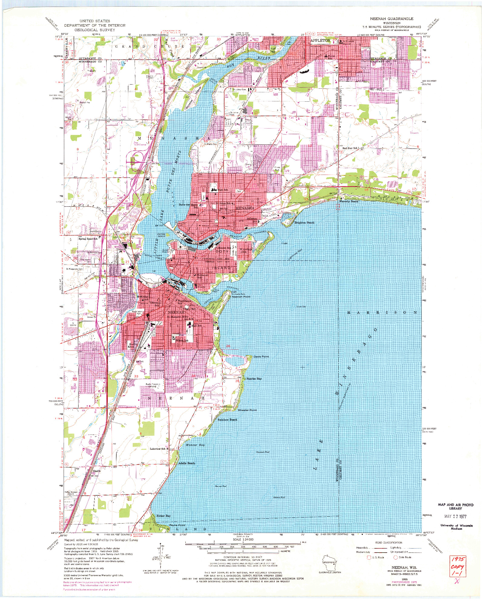 USGS 1:24000-SCALE QUADRANGLE FOR NEENAH, WI 1955