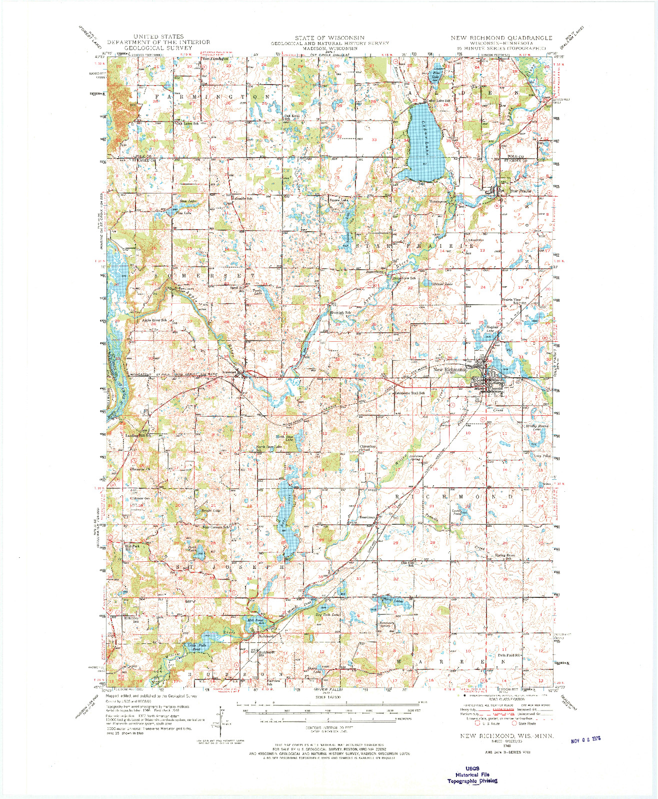 USGS 1:62500-SCALE QUADRANGLE FOR NEW RICHMOND, WI 1948