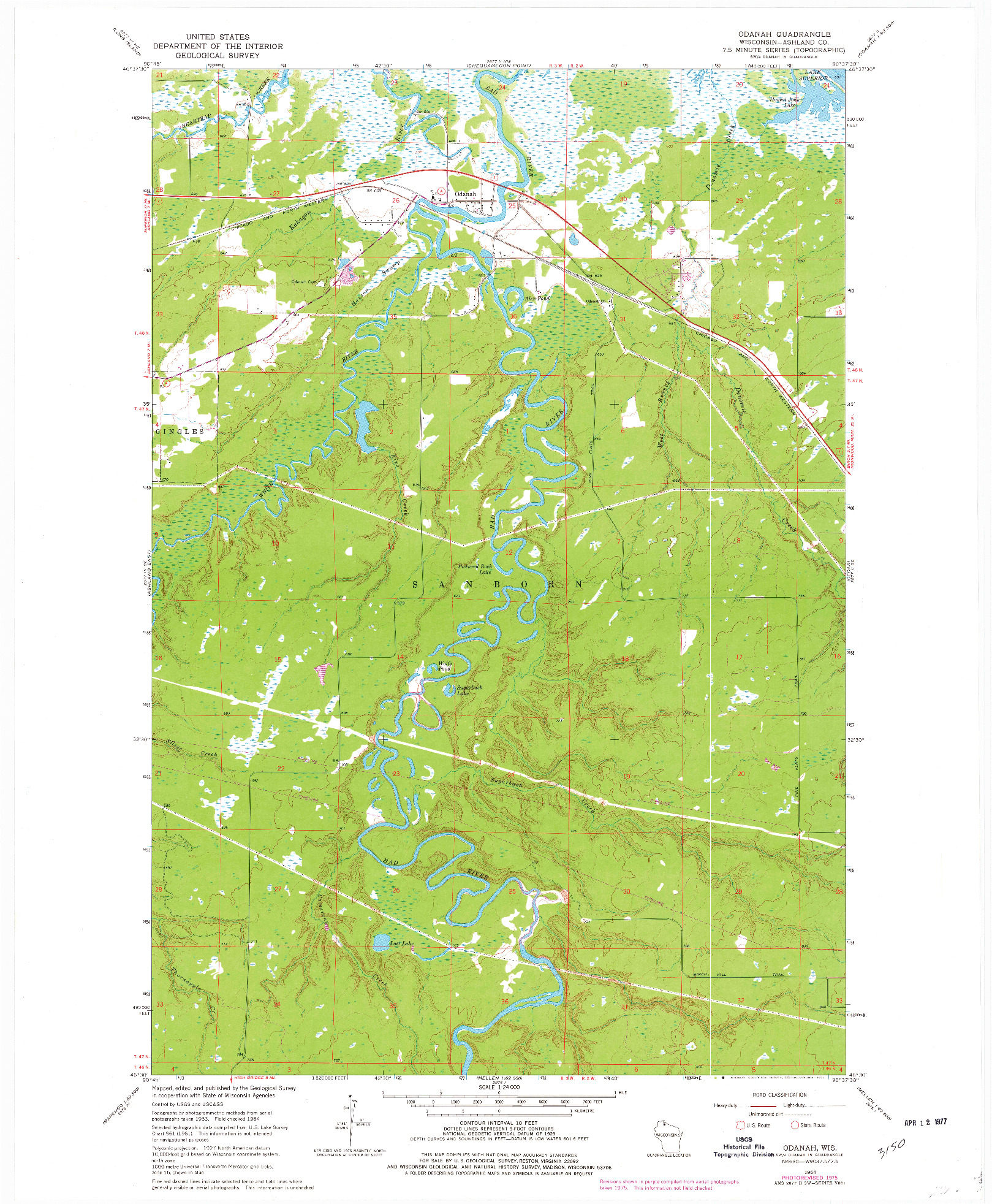 USGS 1:24000-SCALE QUADRANGLE FOR ODANAH, WI 1964