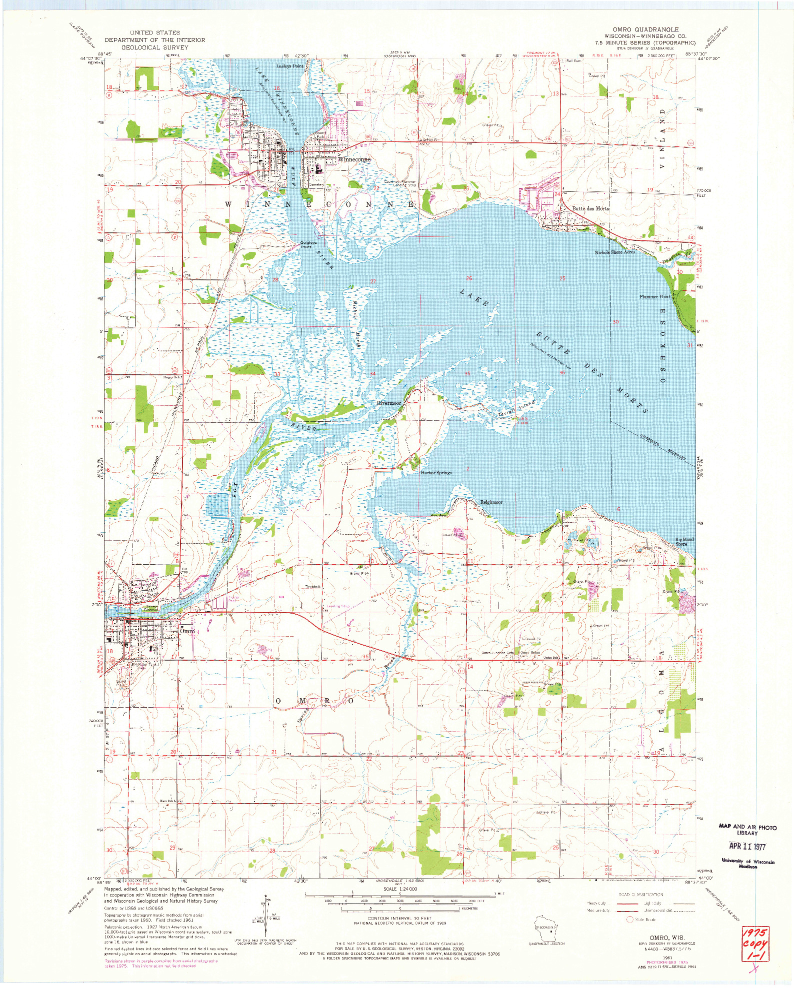 USGS 1:24000-SCALE QUADRANGLE FOR OMRO, WI 1961