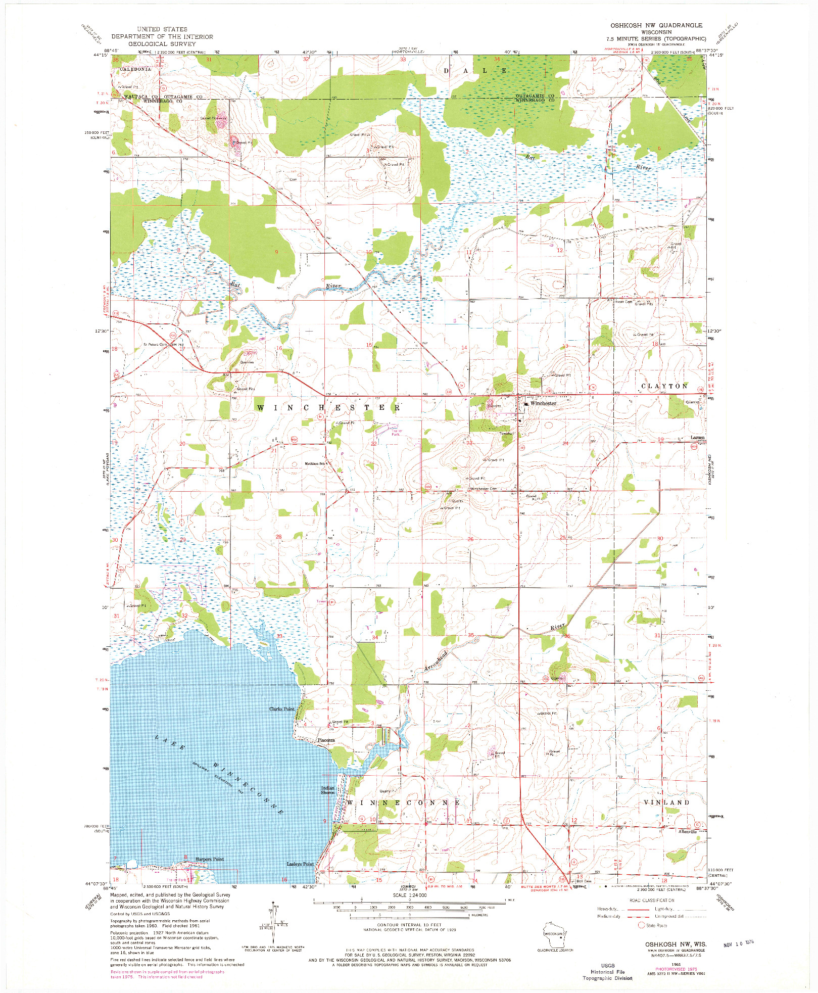 USGS 1:24000-SCALE QUADRANGLE FOR OSHKOSH NW, WI 1961