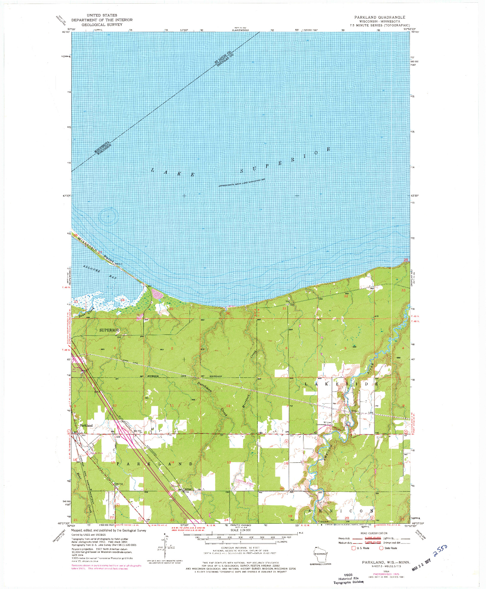 USGS 1:24000-SCALE QUADRANGLE FOR PARKLAND, WI 1954