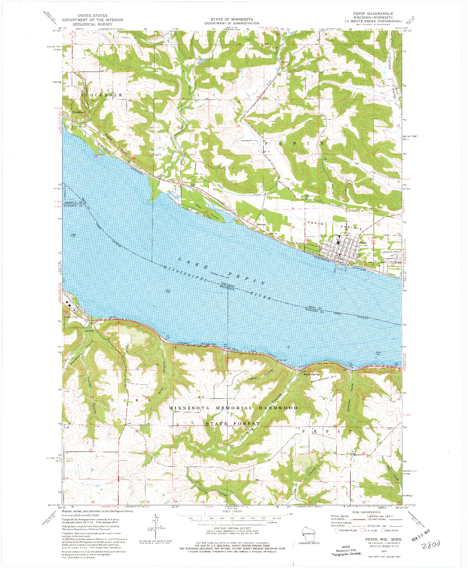 USGS 1:24000-SCALE QUADRANGLE FOR PEPIN, WI 1974