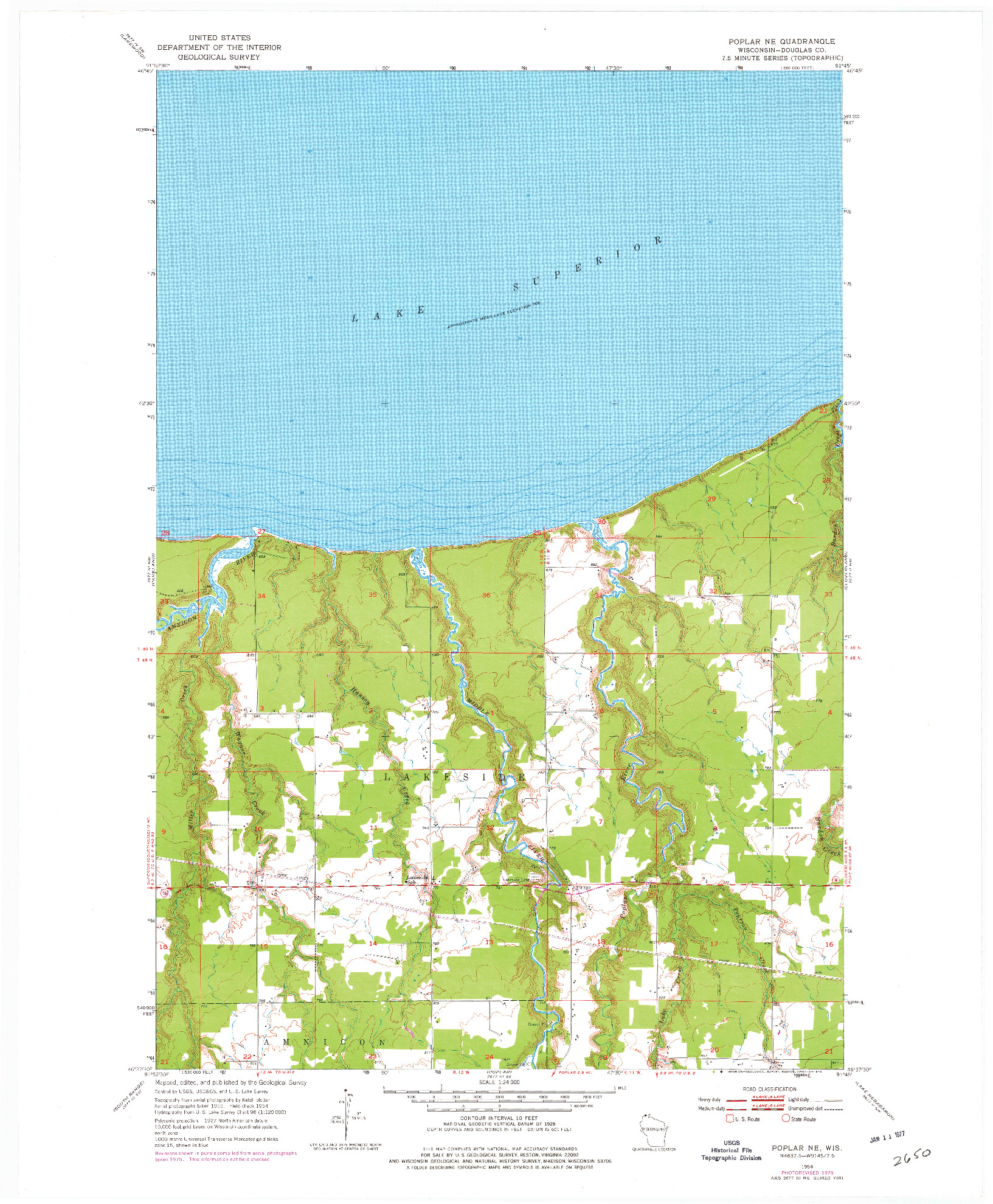 USGS 1:24000-SCALE QUADRANGLE FOR POPLAR NE, WI 1954